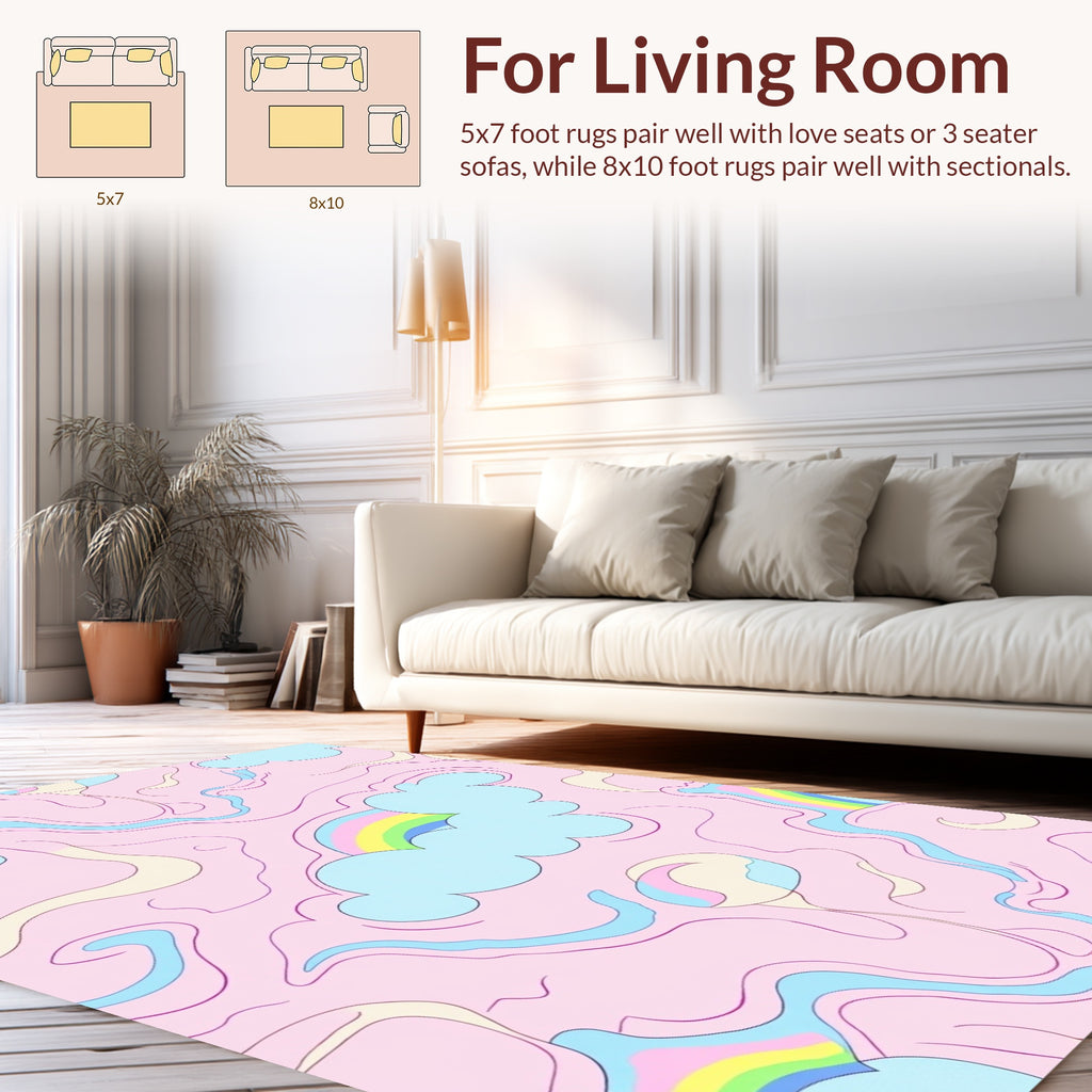 Whimsical Pastel Clouds And Rainbows Rug
