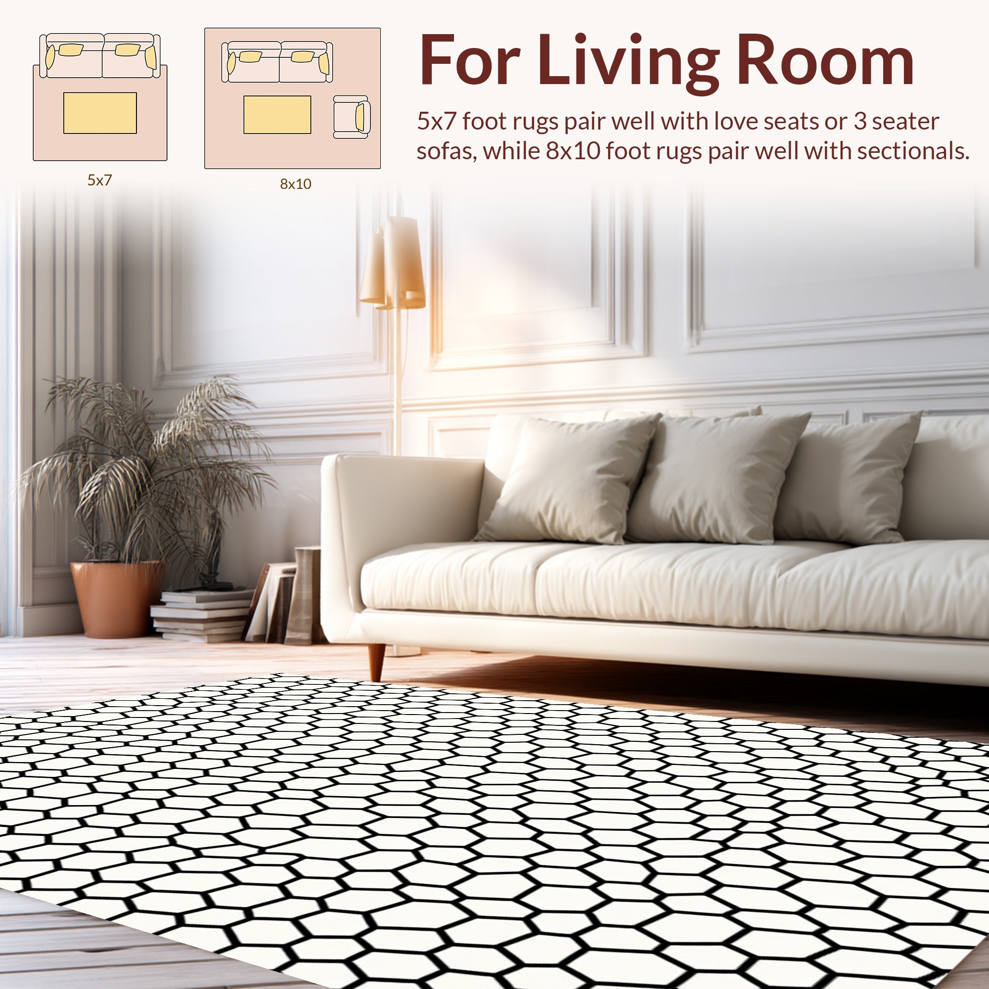 Abstract Black White Hexagon Pattern Rug