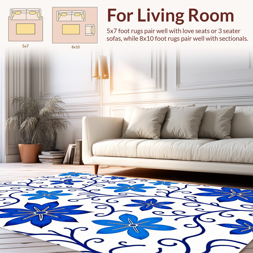 Blue Floral Vine Pattern Design Rug
