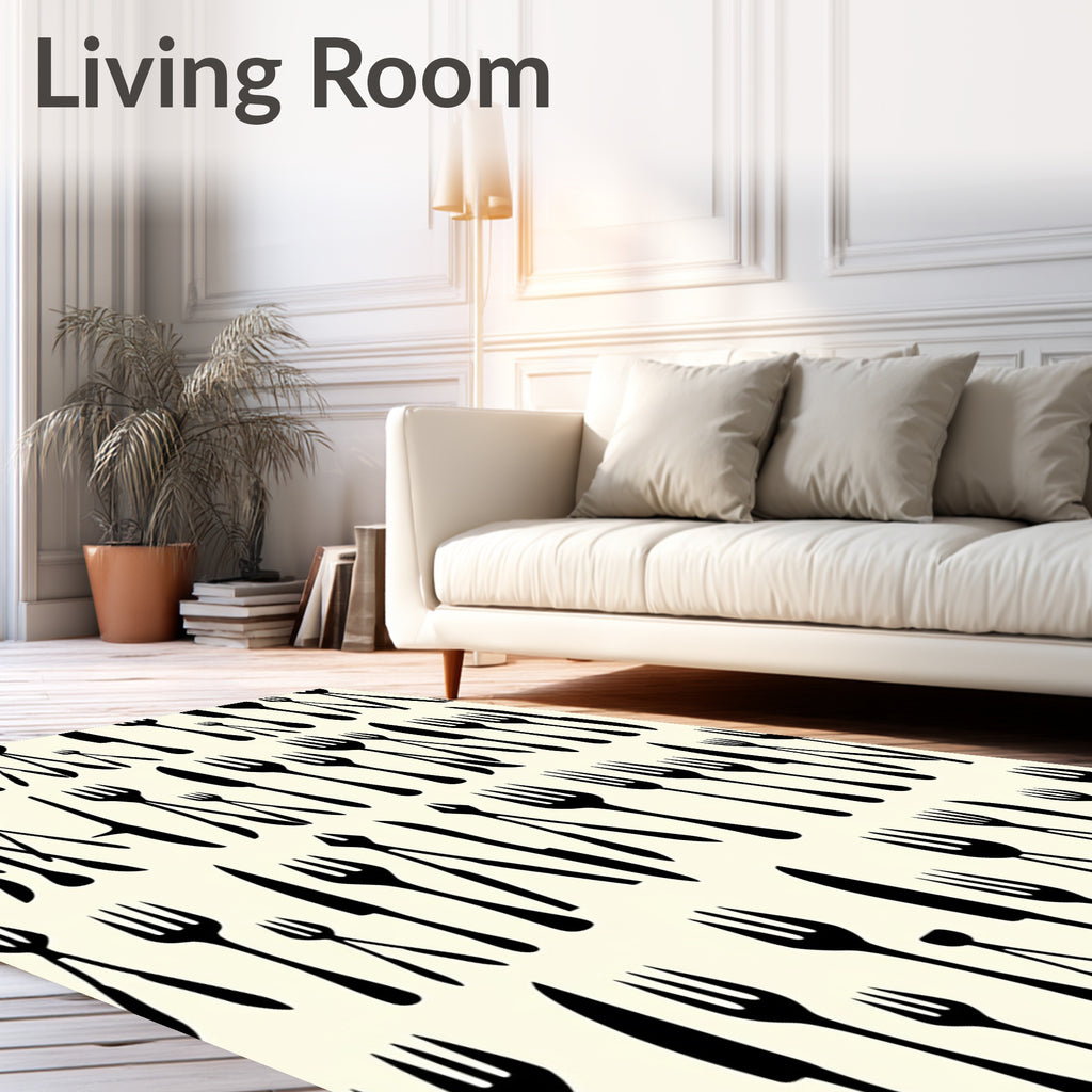 Black Utensils Cream Background Repeat Rug