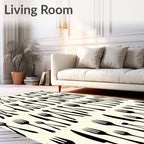 Black Utensils Cream Background Repeat Rug