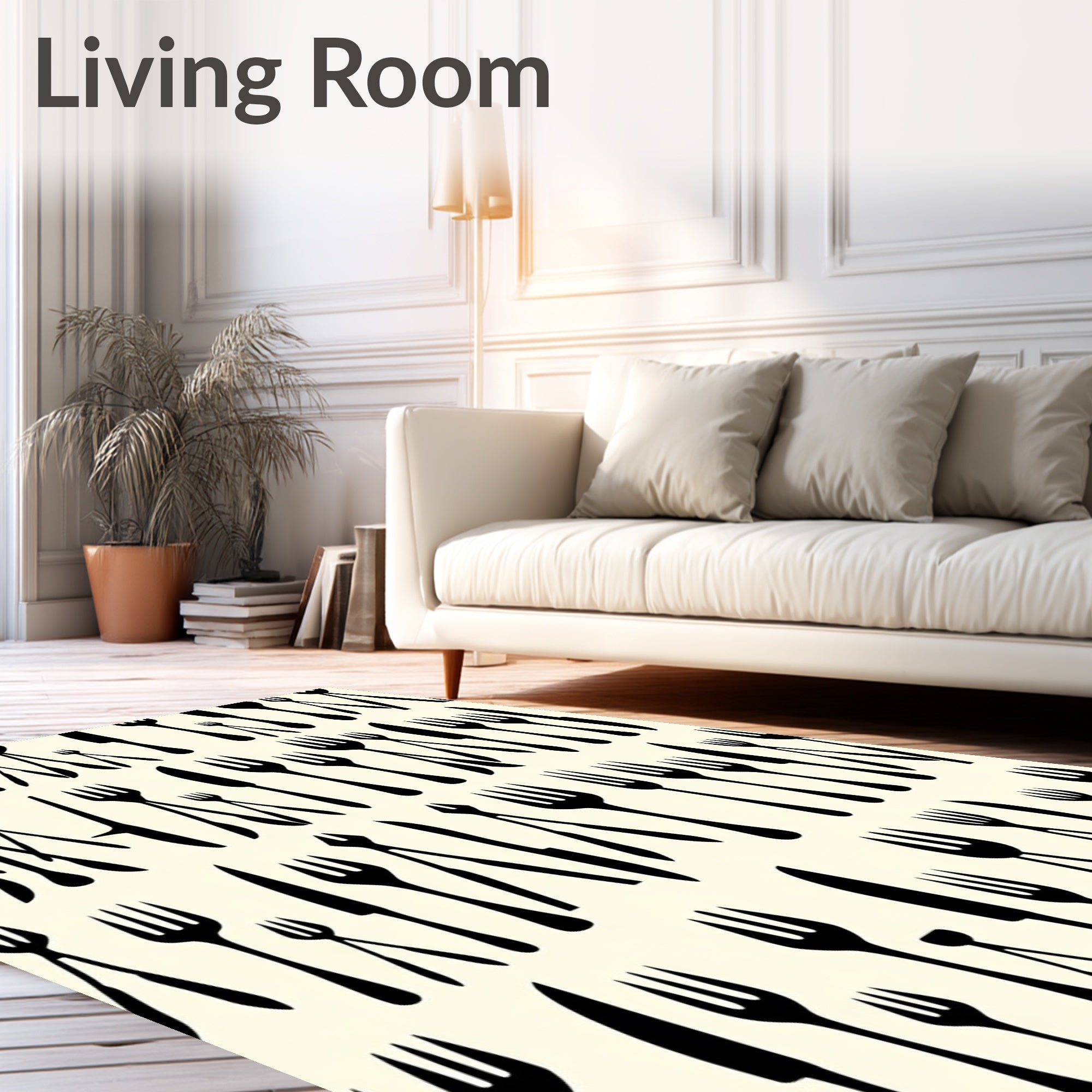 Black Utensils Cream Background Repeat Rug