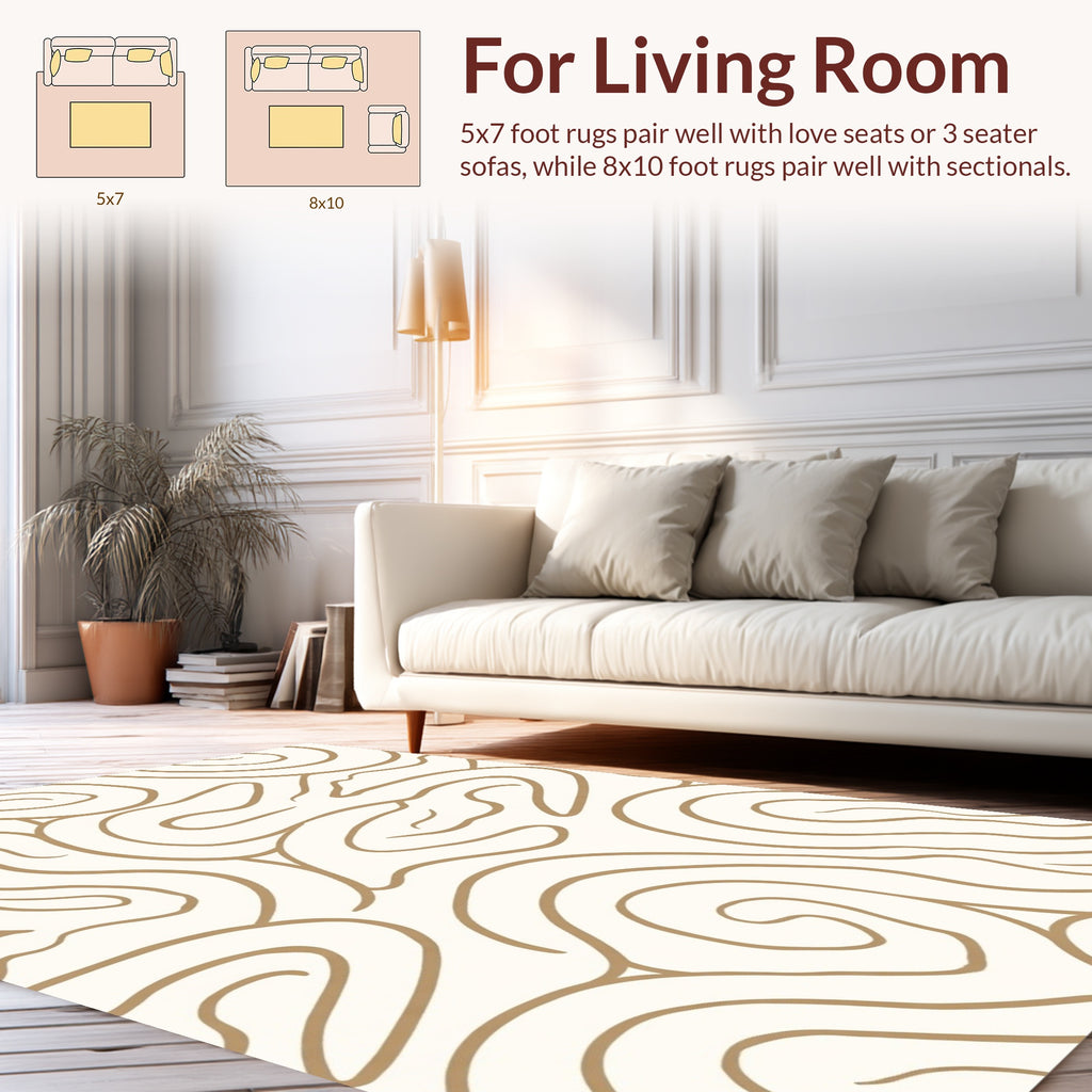 Abstract Swirl Cream Gold Pattern Rug