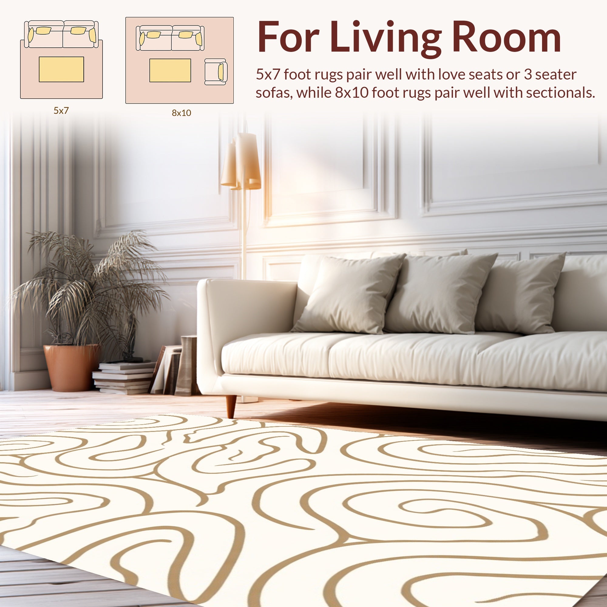 Abstract Swirl Cream Gold Pattern Rug