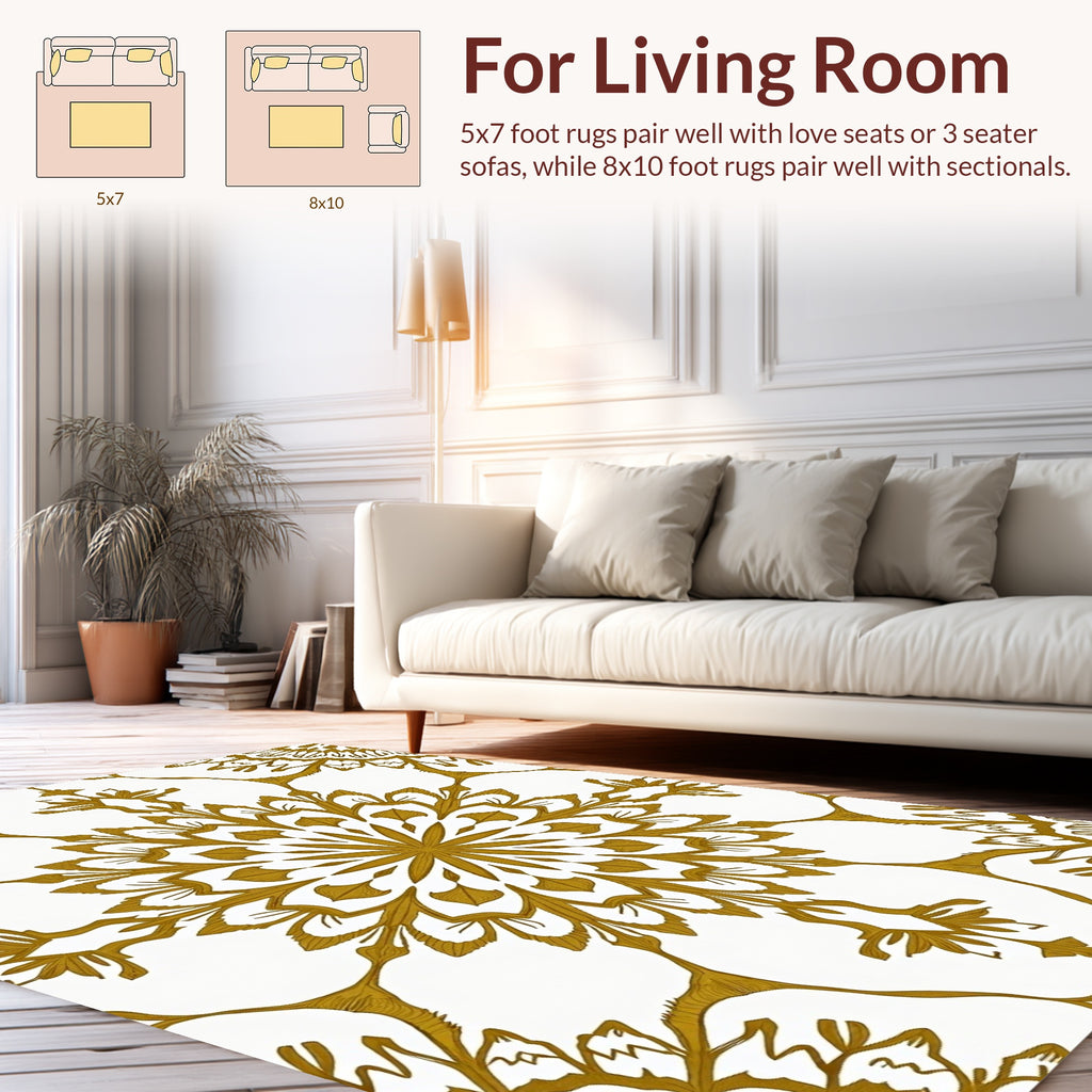 Gold Floral Mandala Pattern Rug