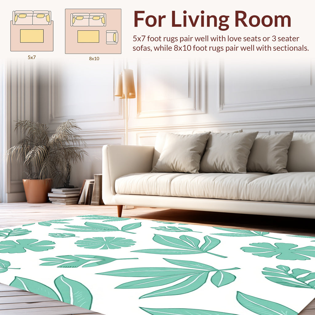 Mint Green Floral Leaf Pattern Rug