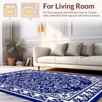 Intricate Blue White Scrollwork Rug