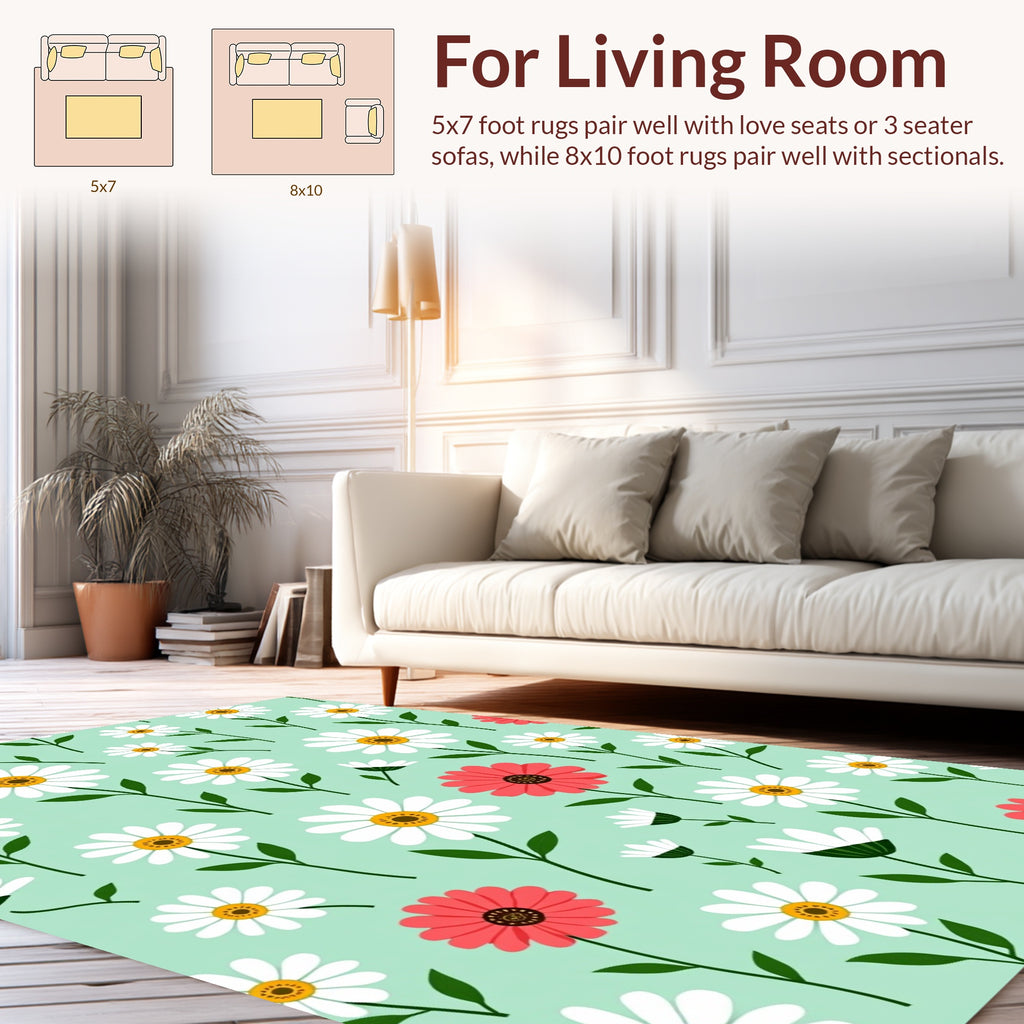 Coral And White Daisy Pattern Rug