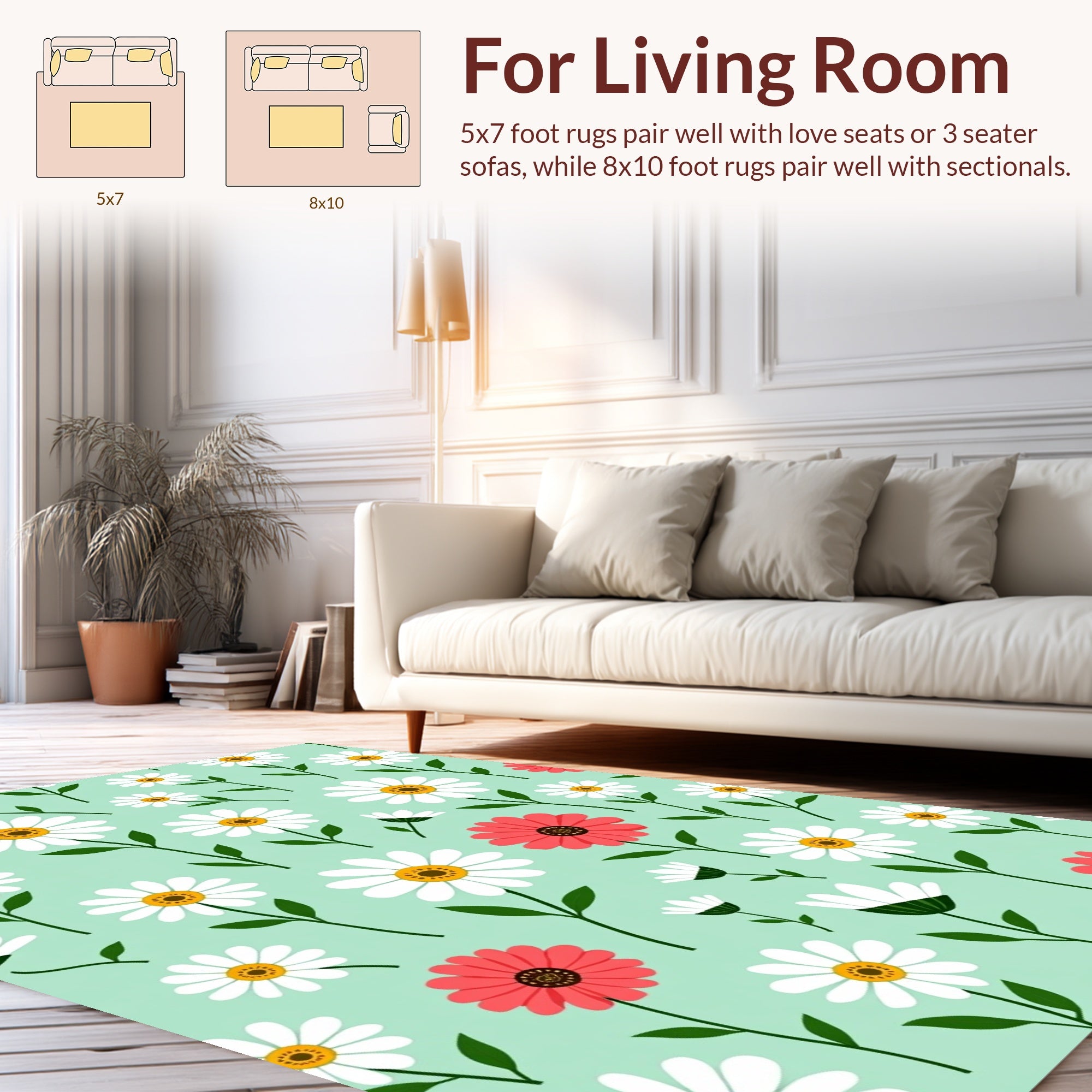 Coral And White Daisy Pattern Rug