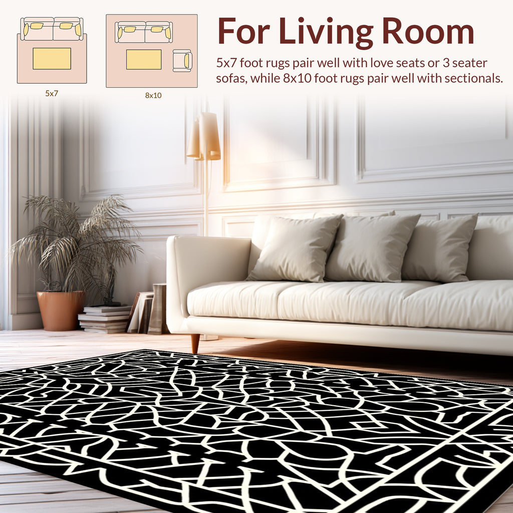 Intricate Geometric Black Cream Pattern Rug