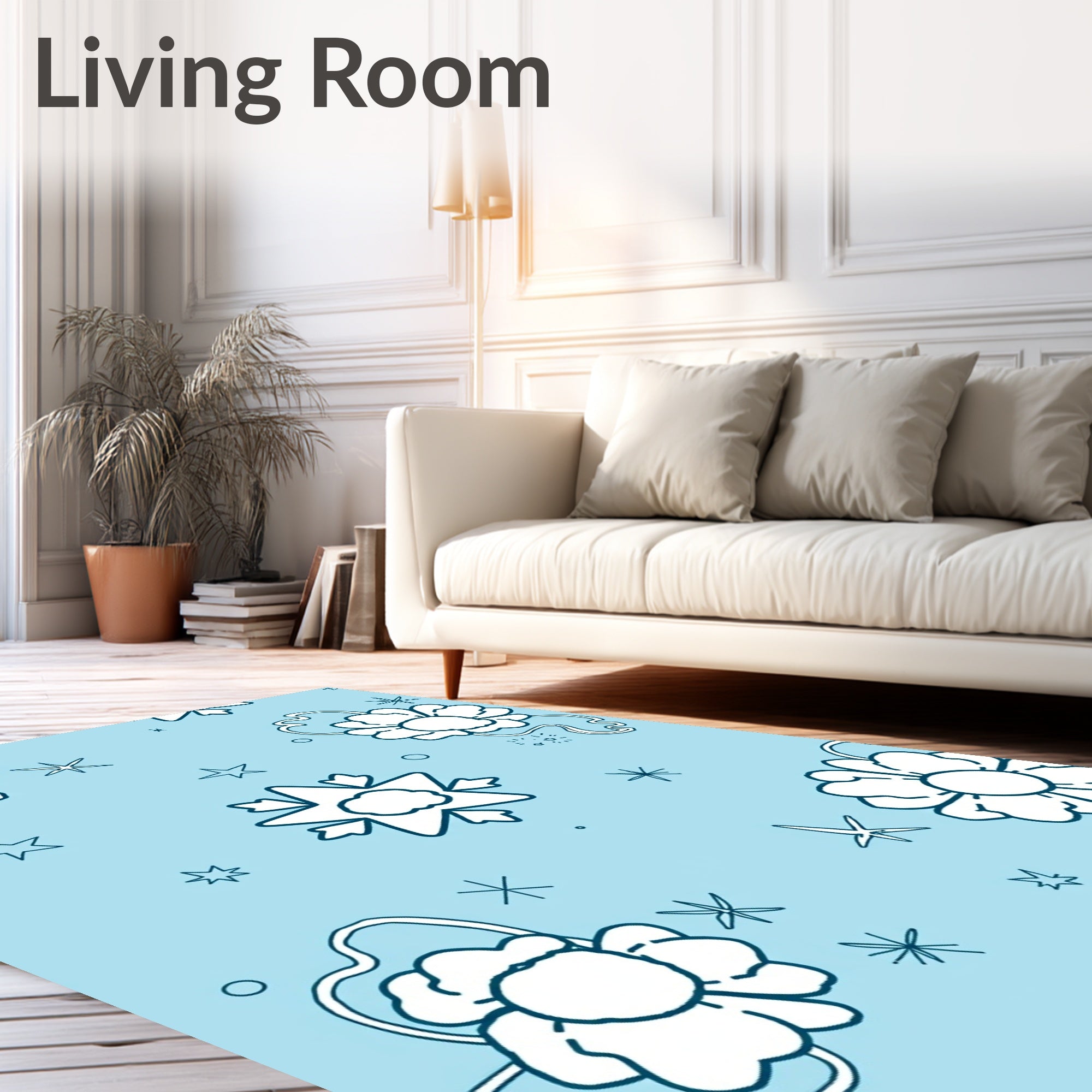 Whimsical White Floral Starry Sky Rug