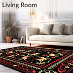 Crimson Deer Sleigh Folk Art Rug
