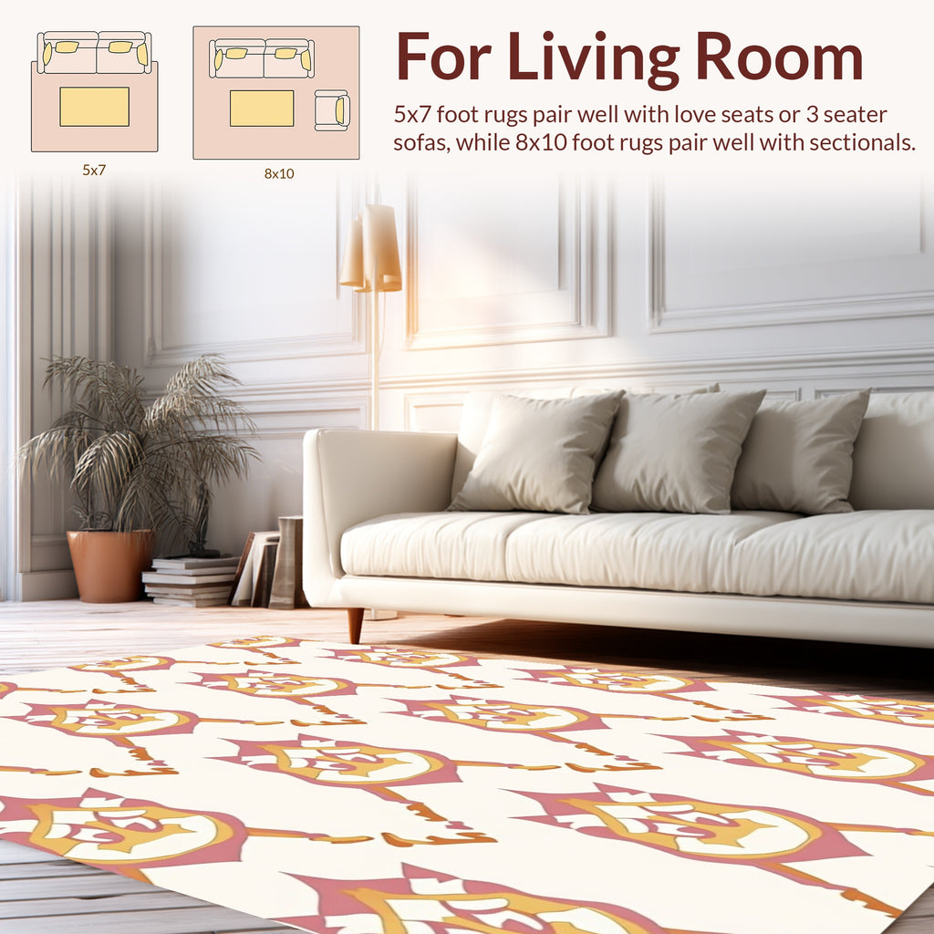 Pink Gold Abstract Floral Pattern Rug