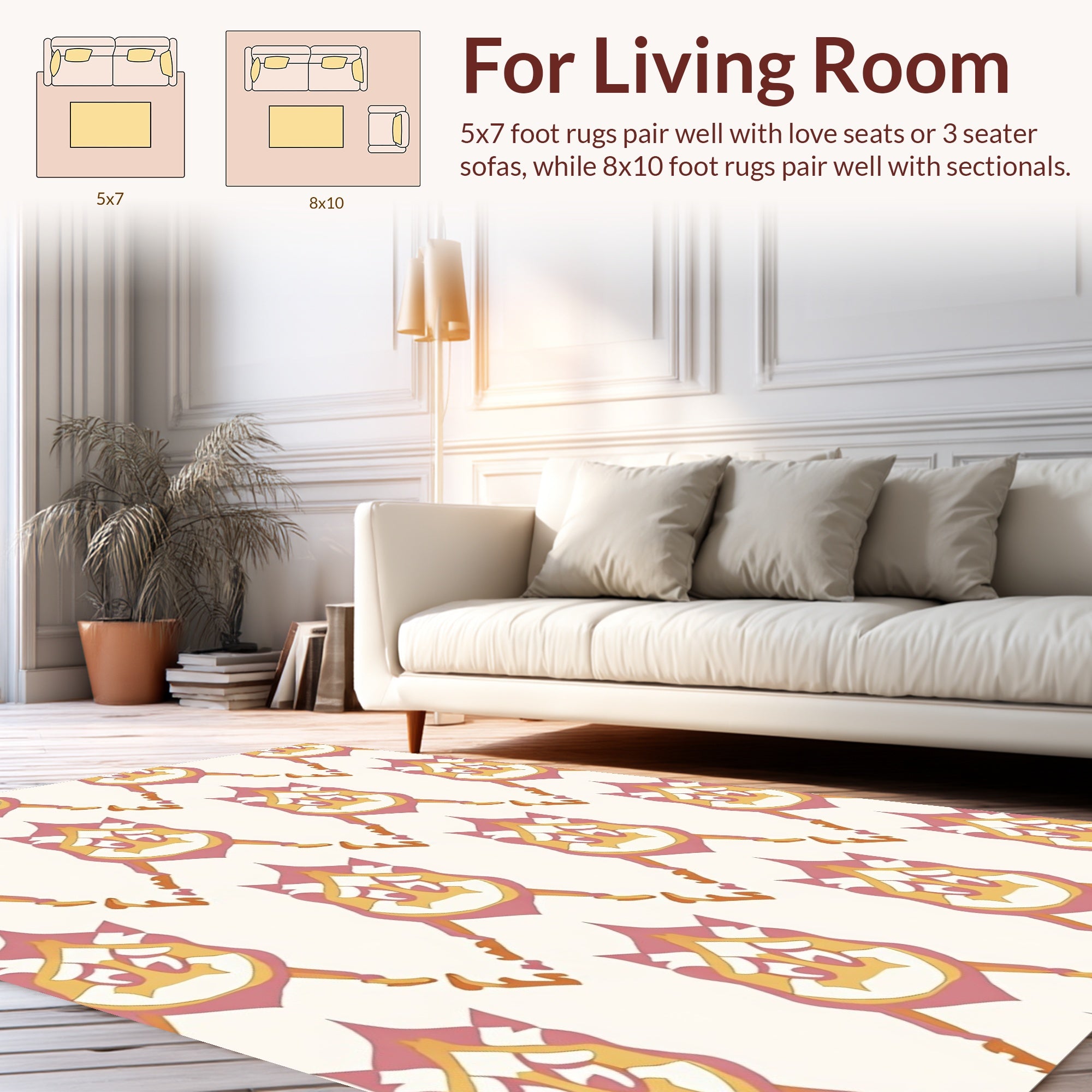Pink Gold Abstract Floral Pattern Rug