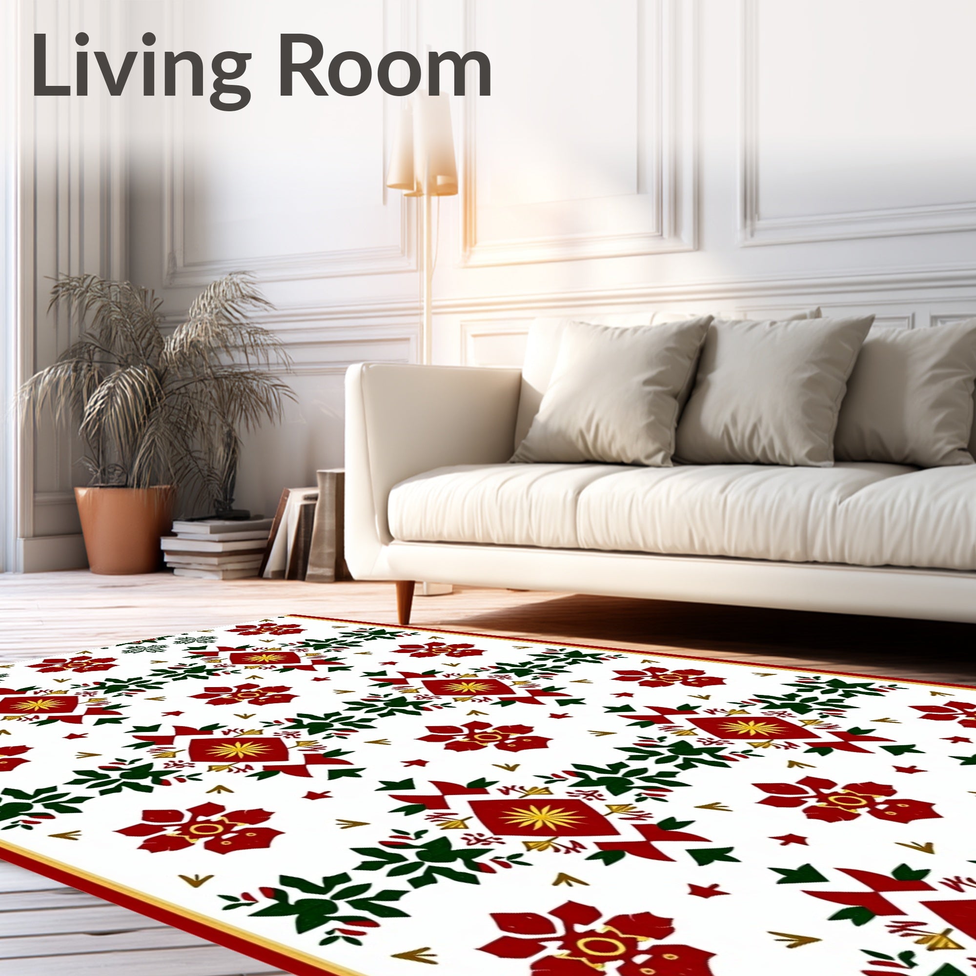 Rich Crimson Floral Starburst Medallion Rug