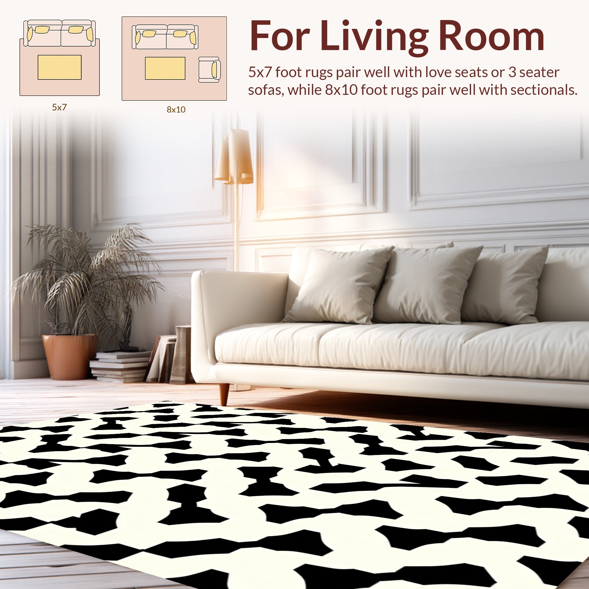 Bold Black Geometric Maze Pattern Rug