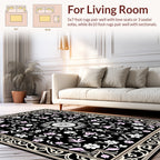 Elaborate Floral Medallion Black Rug