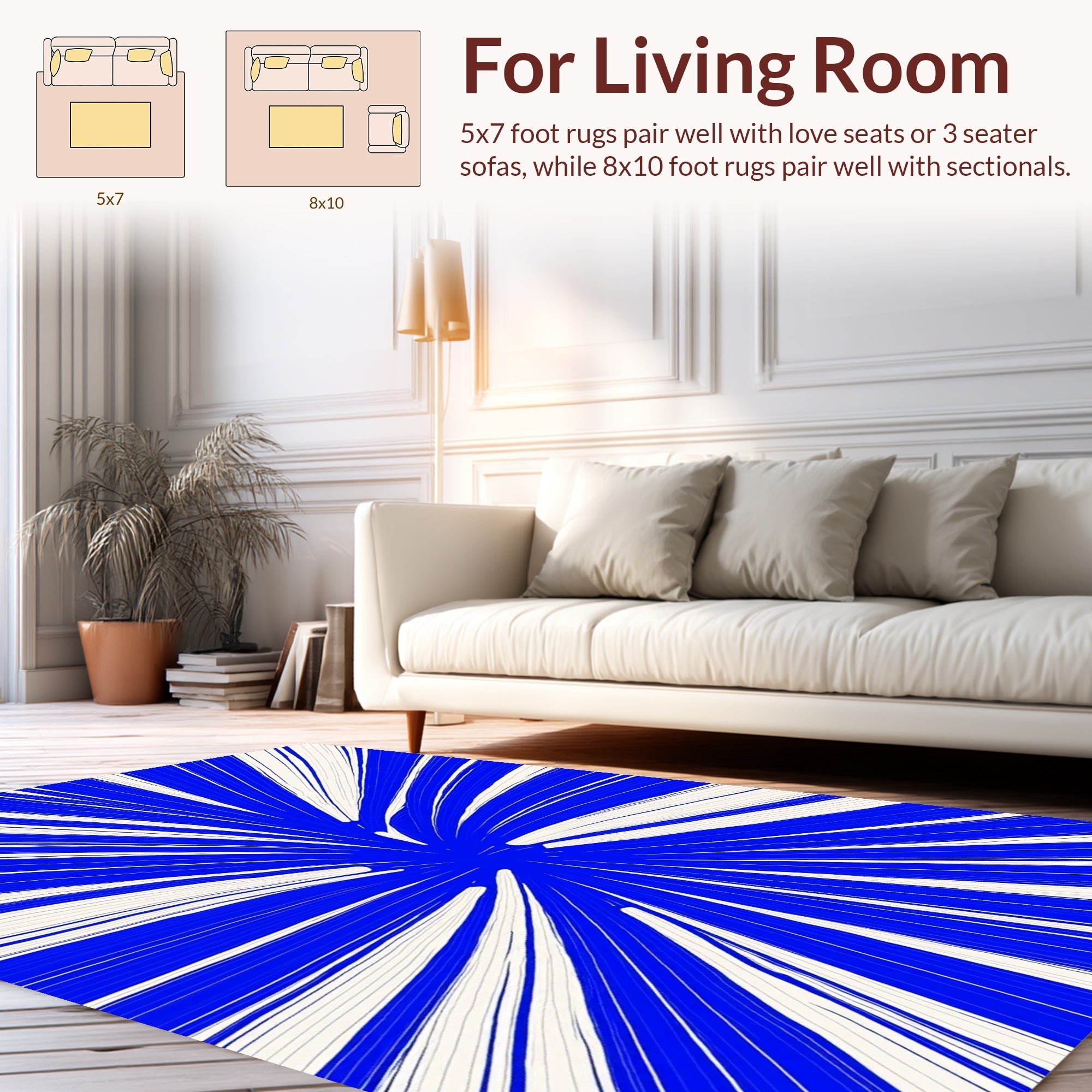 Radiating Blue And Cream Lines Rug