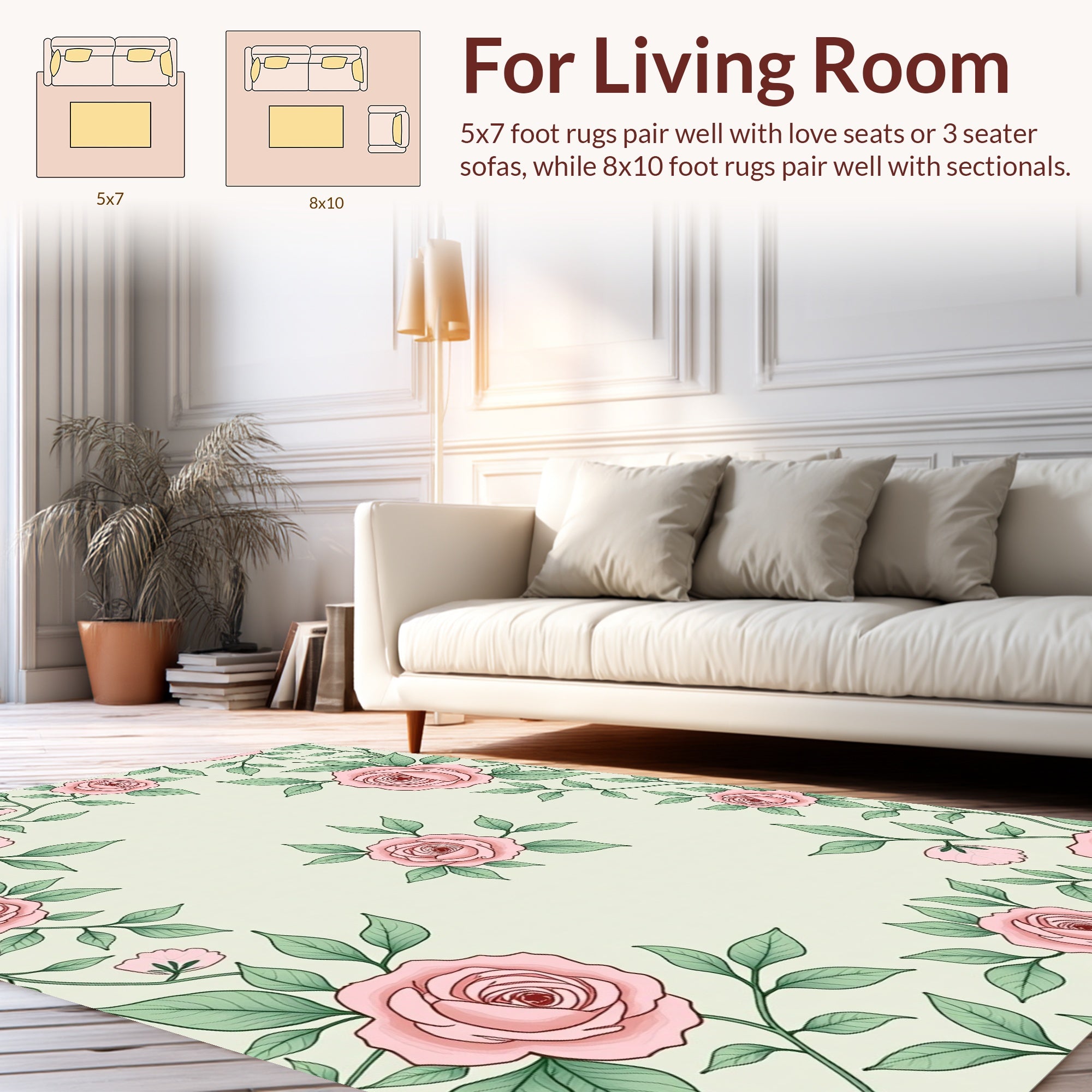 Pink Rose Vine Floral Pattern Rug