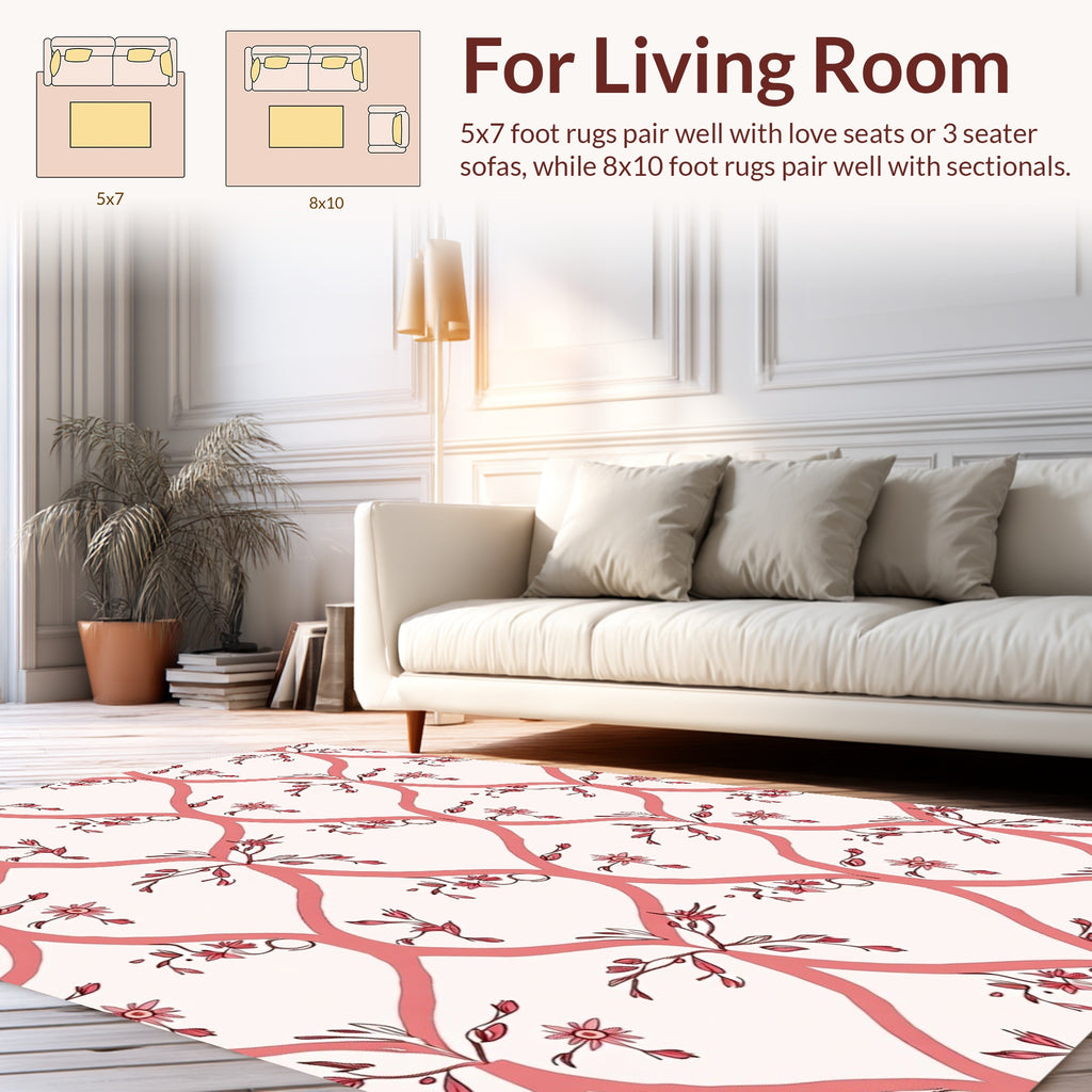 Coral Lattice Floral Pattern Rug