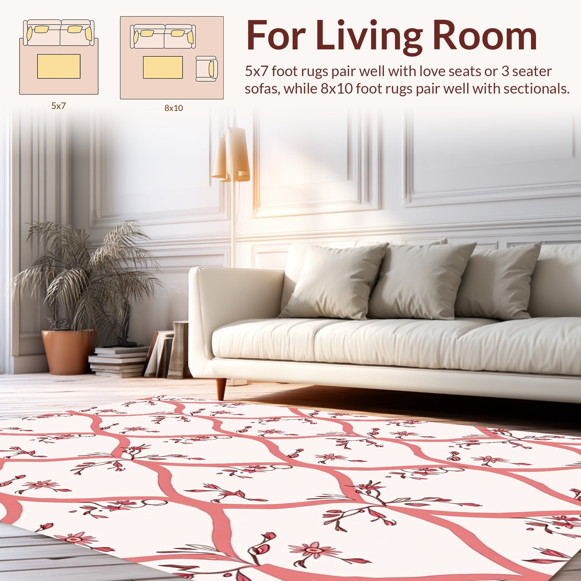 Coral Lattice Floral Pattern Rug