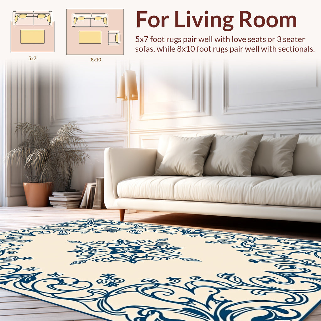 Ornate Floral Scroll Pattern Design Rug