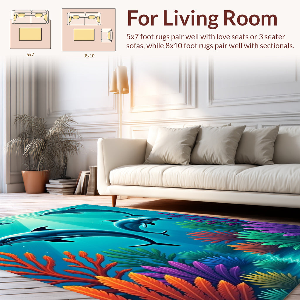 Ocean Coral Dolphin Print Rug