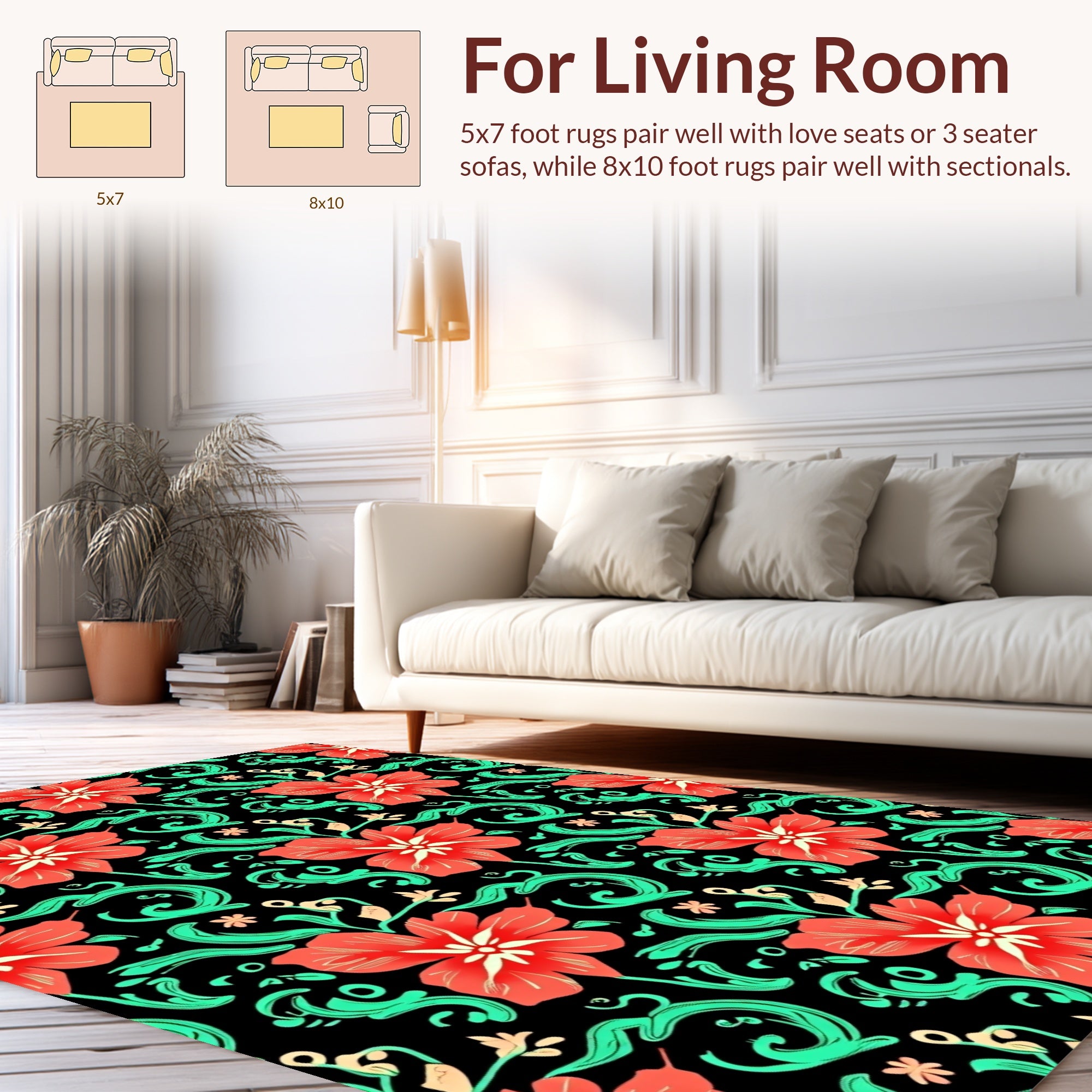 Vibrant Red Floral Swirl Pattern Rug