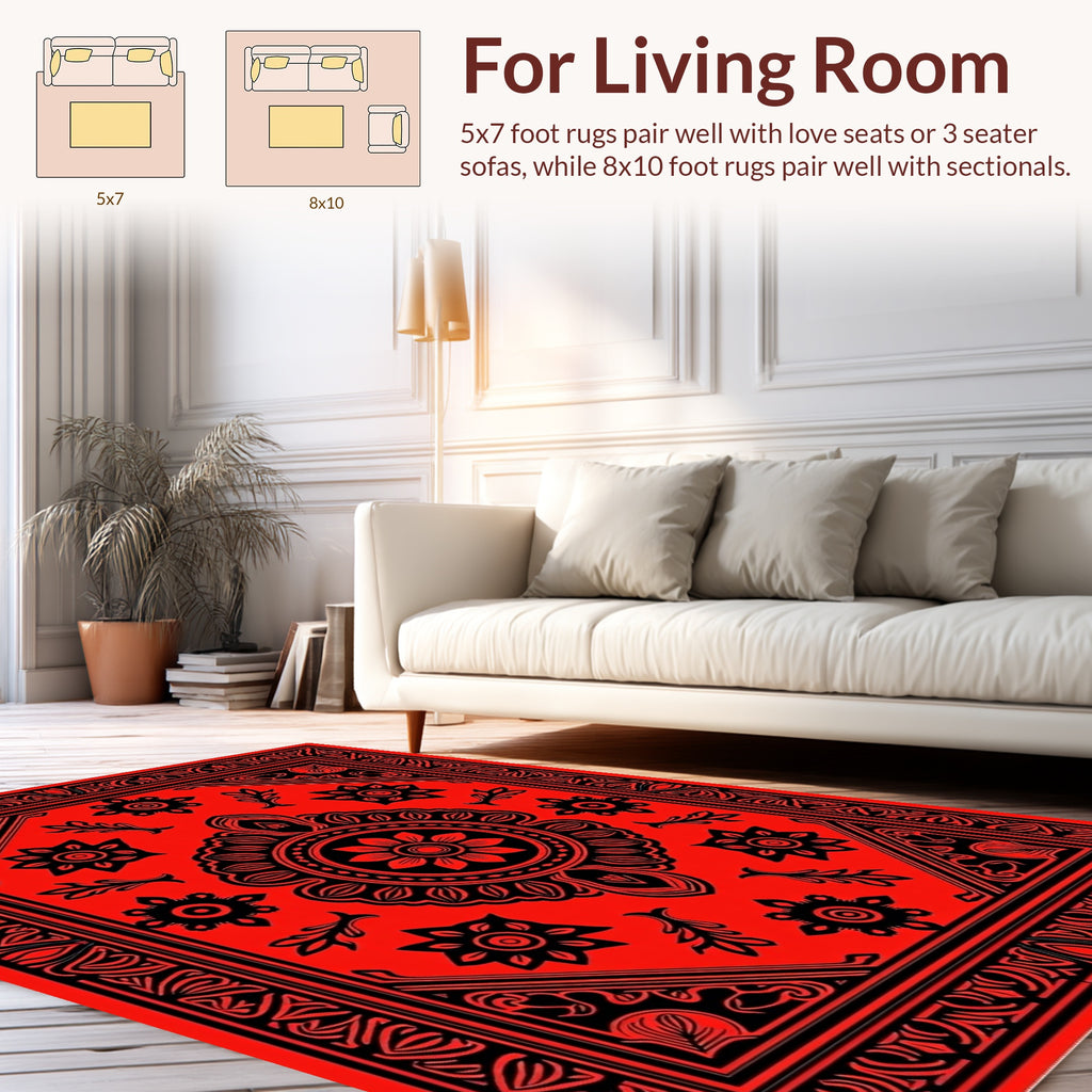 Red Floral Medallion Border Design Rug