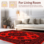 Red Floral Medallion Border Design Rug