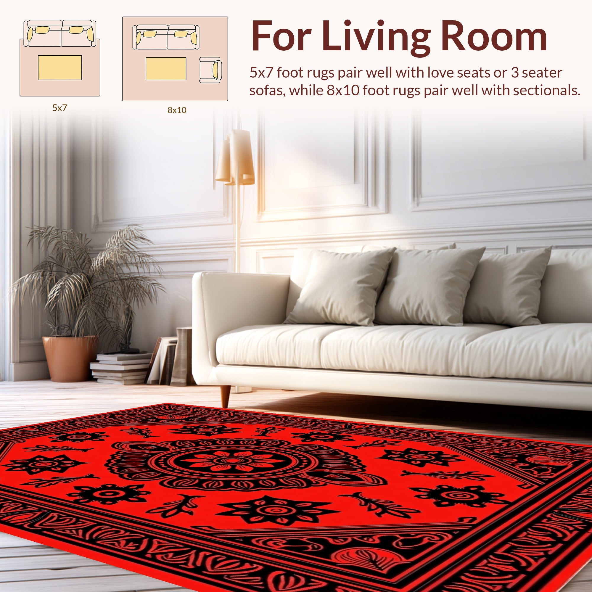Red Floral Medallion Border Design Rug