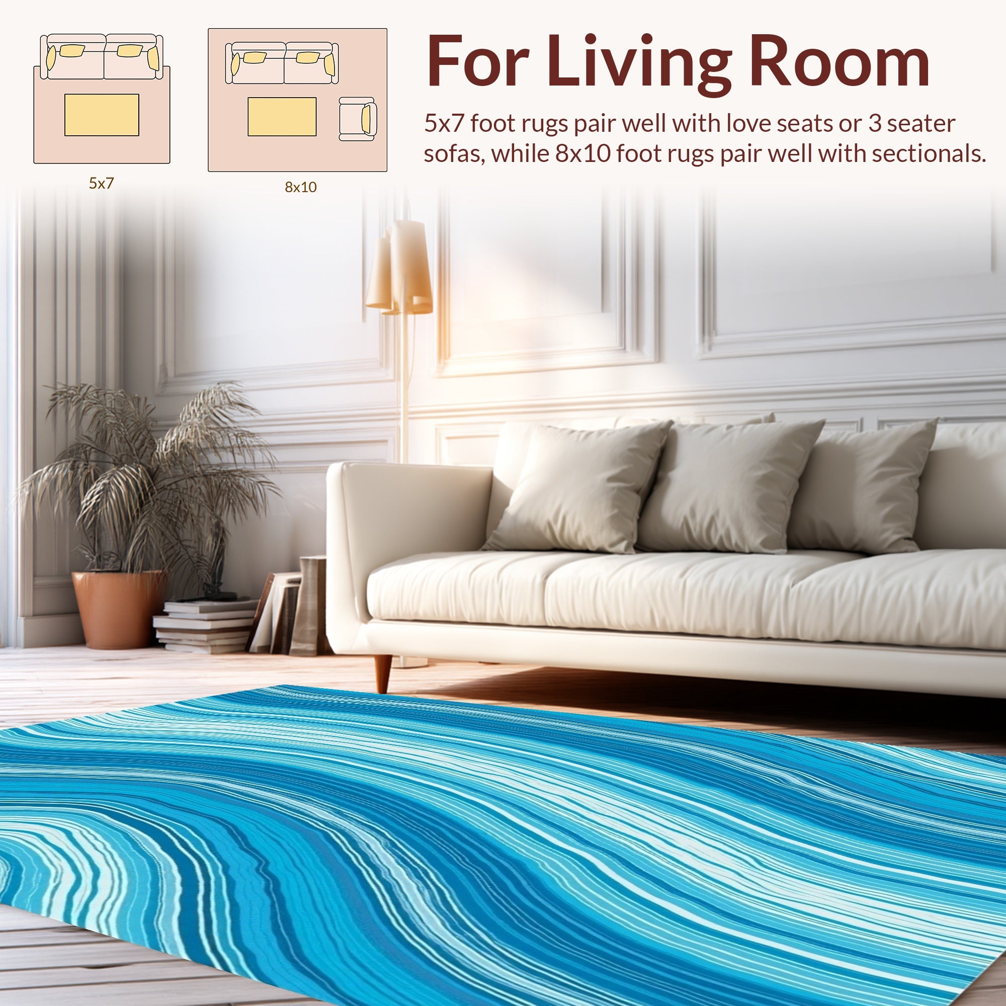 Modern Blue Wave Pattern Design Rug