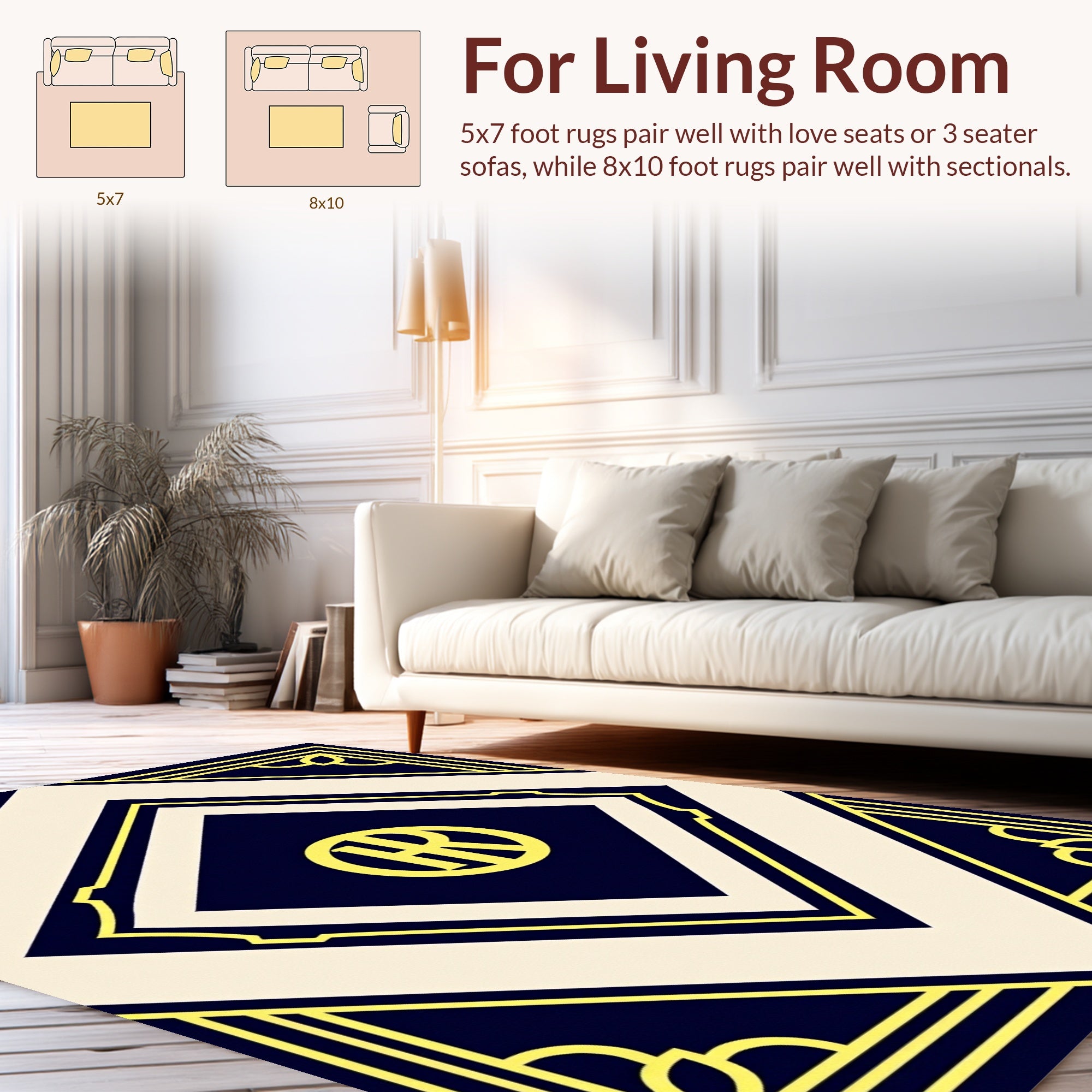 Art Deco Style Navy Cream Geometric Rug