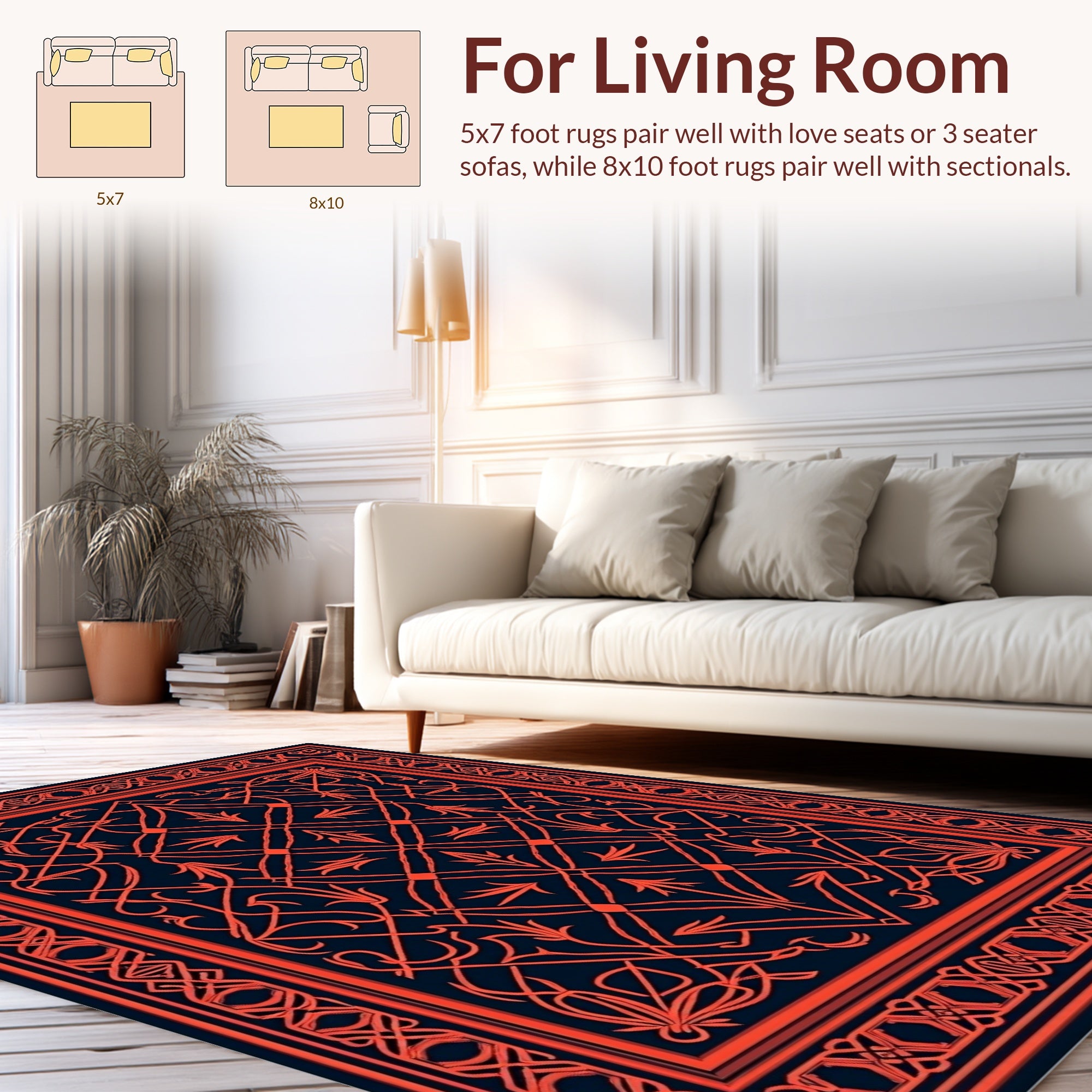 Intricate Orange Floral Geometric Design Rug
