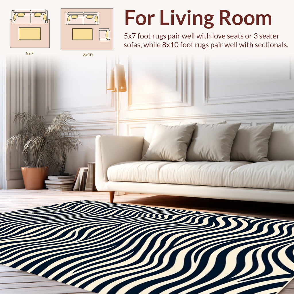 Black Cream Wavy Lines Pattern Rug