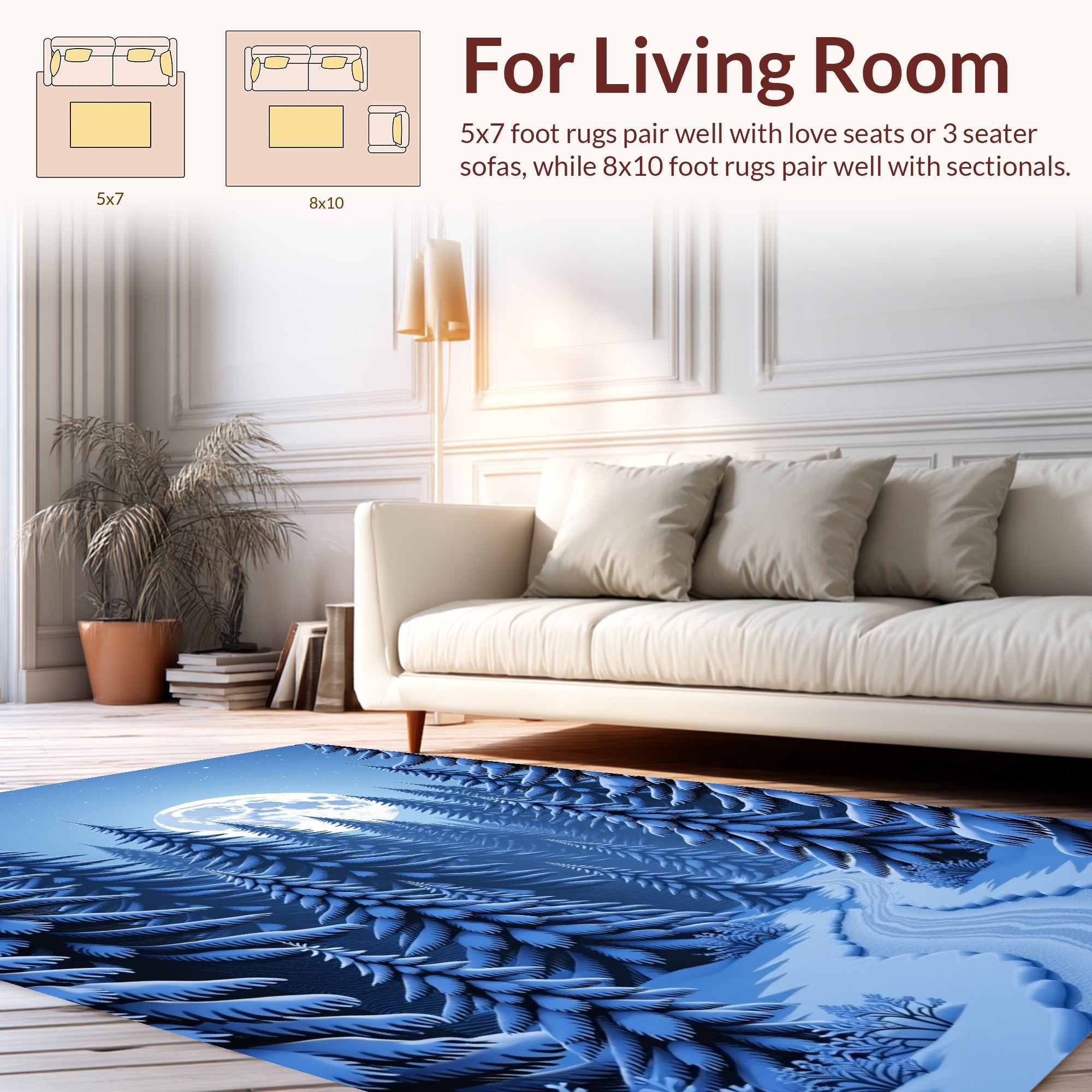 Winter Forest Moonlit Snowy Path Rug