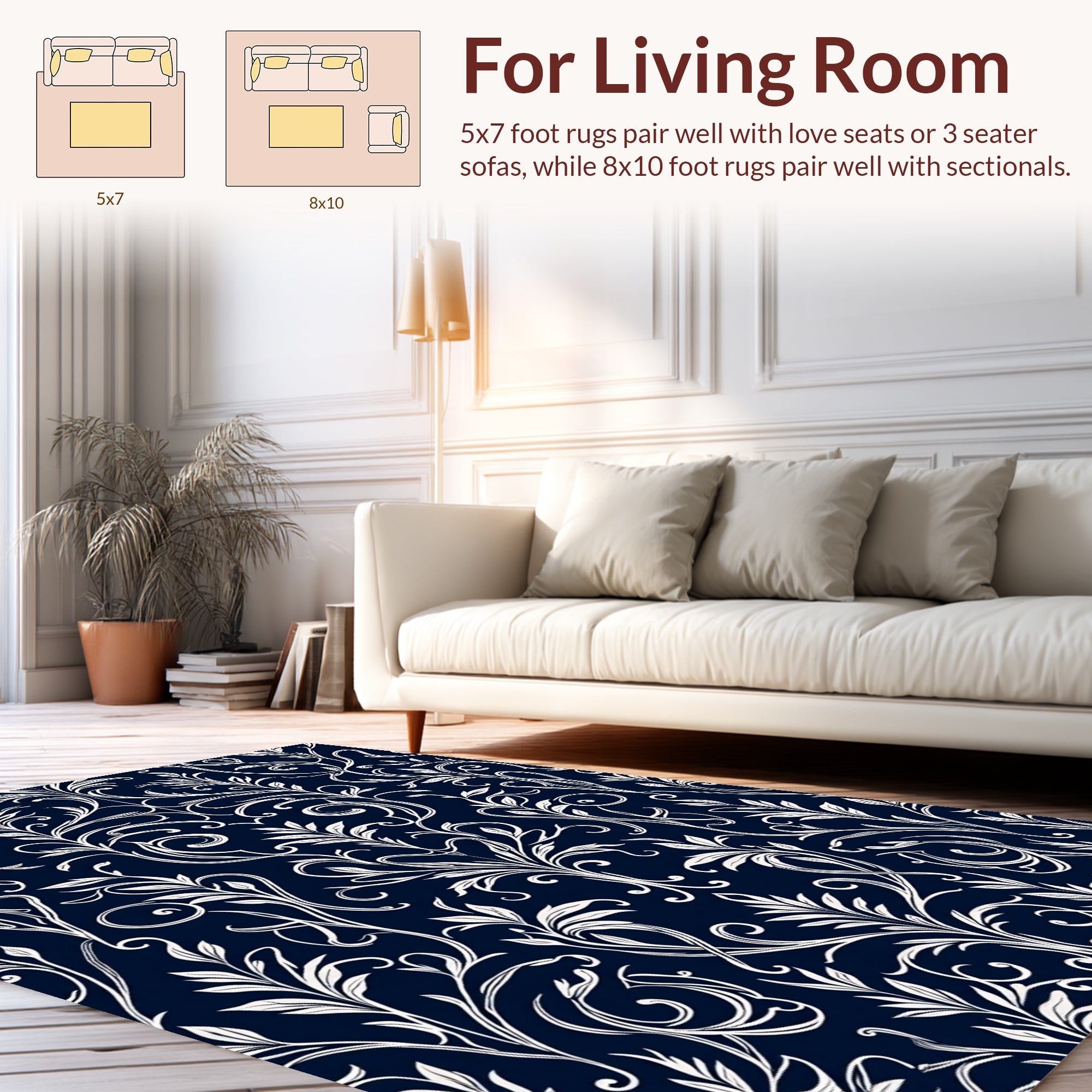 Elegant White Floral Damask Pattern Rug