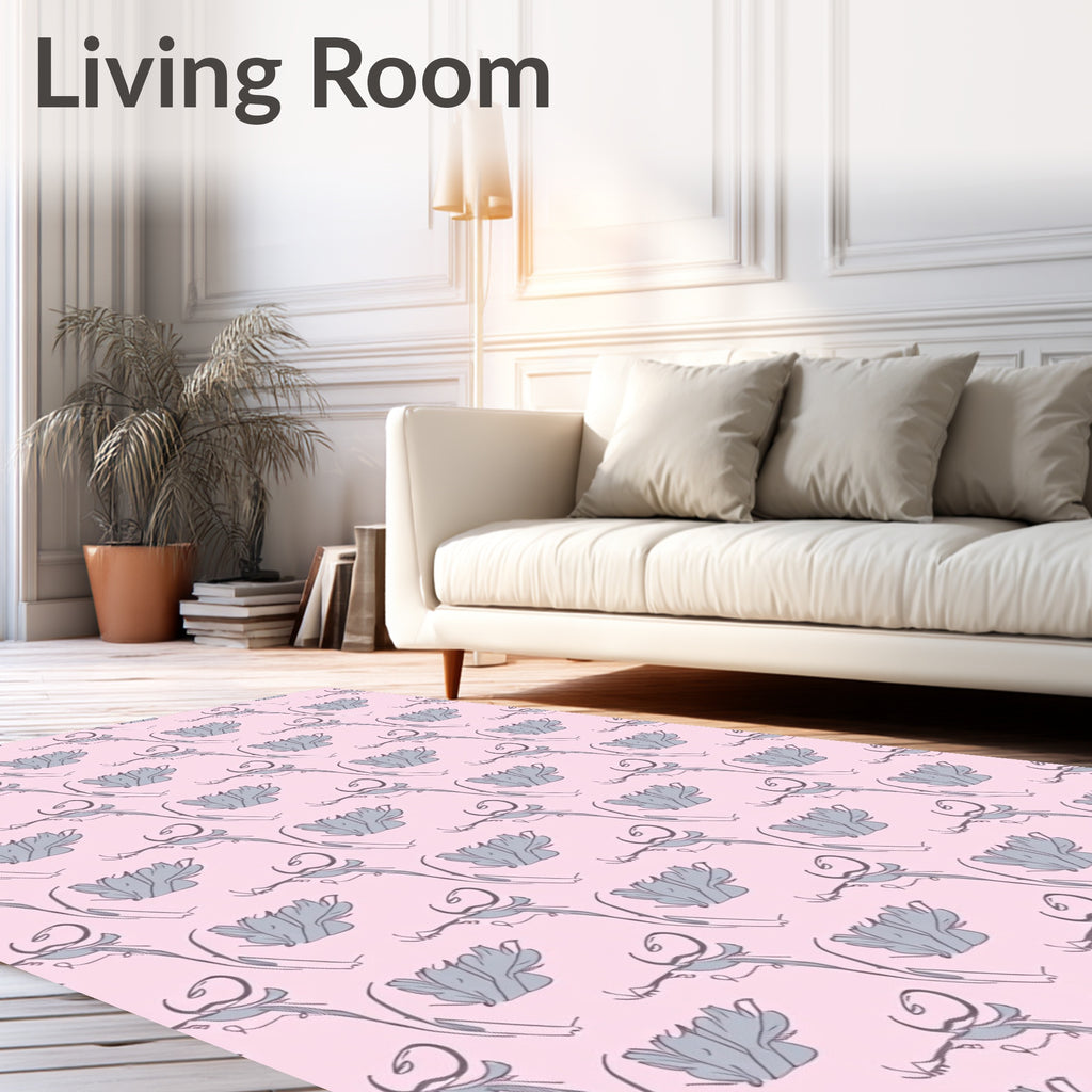 Graceful Pink Floral Outline Rug