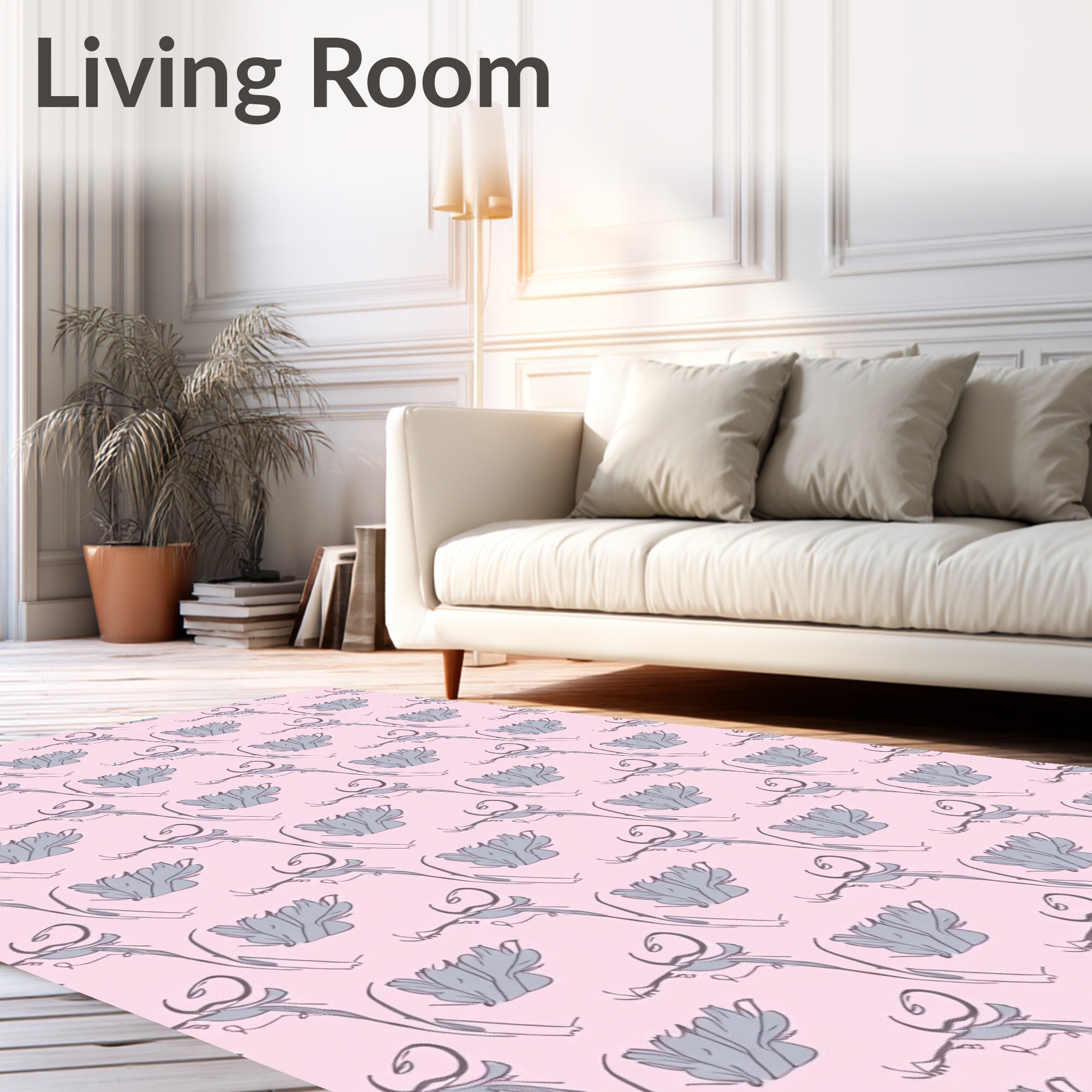 Graceful Pink Floral Outline Rug