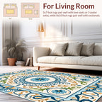 Floral Mandala Blue Gold Rug