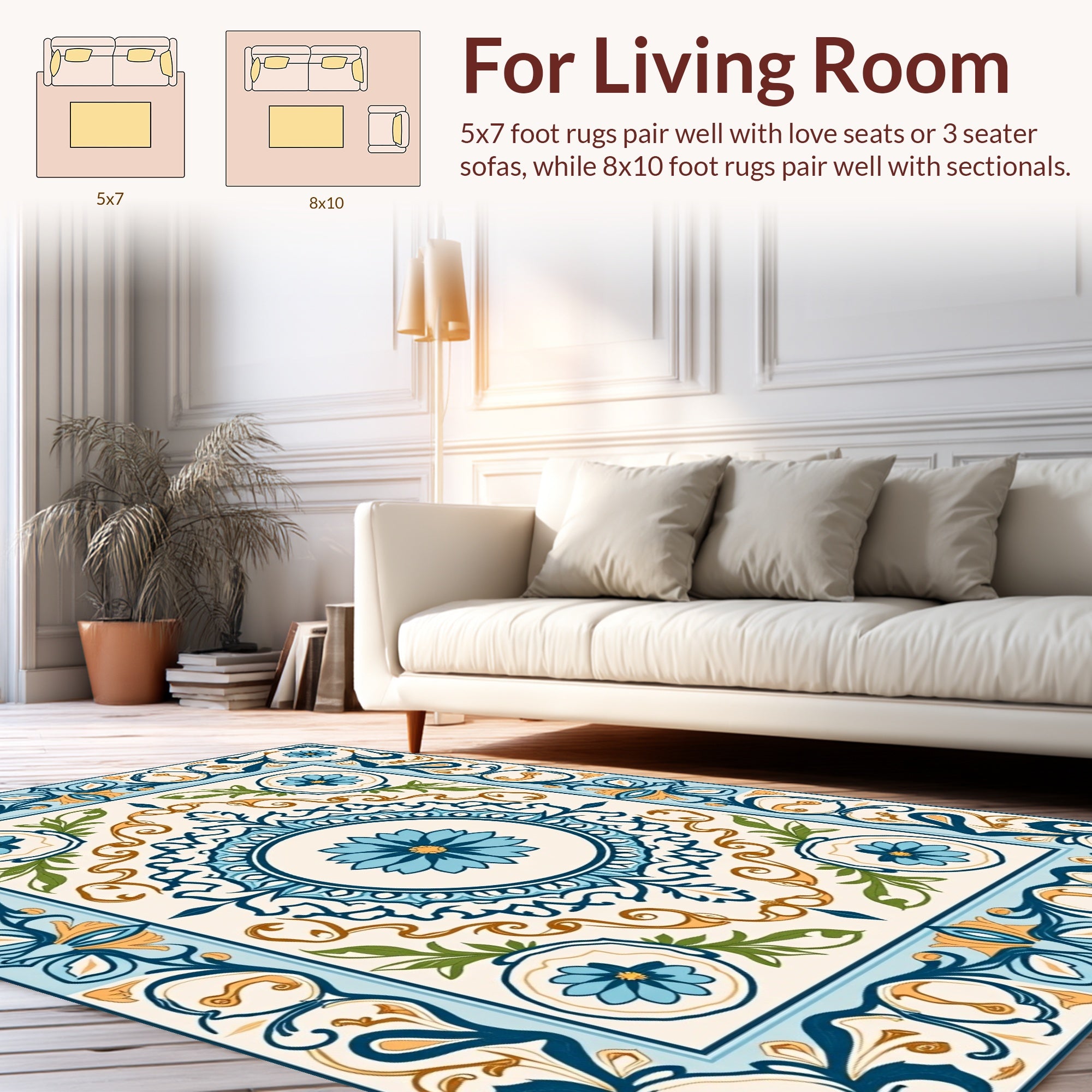 Floral Mandala Blue Gold Rug