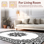 Ornate Black White Medallion Border Rug