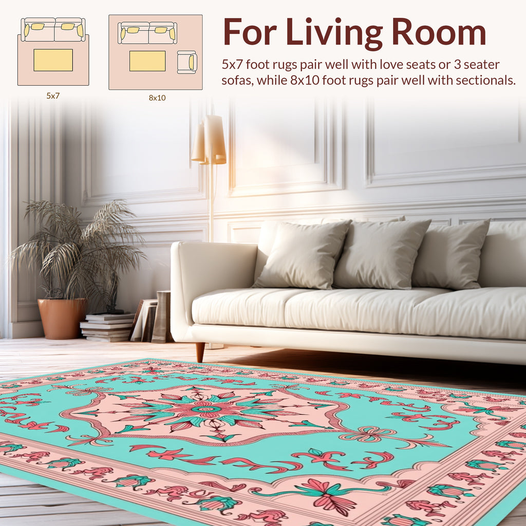 Retro Floral Centerpiece With Border Rug