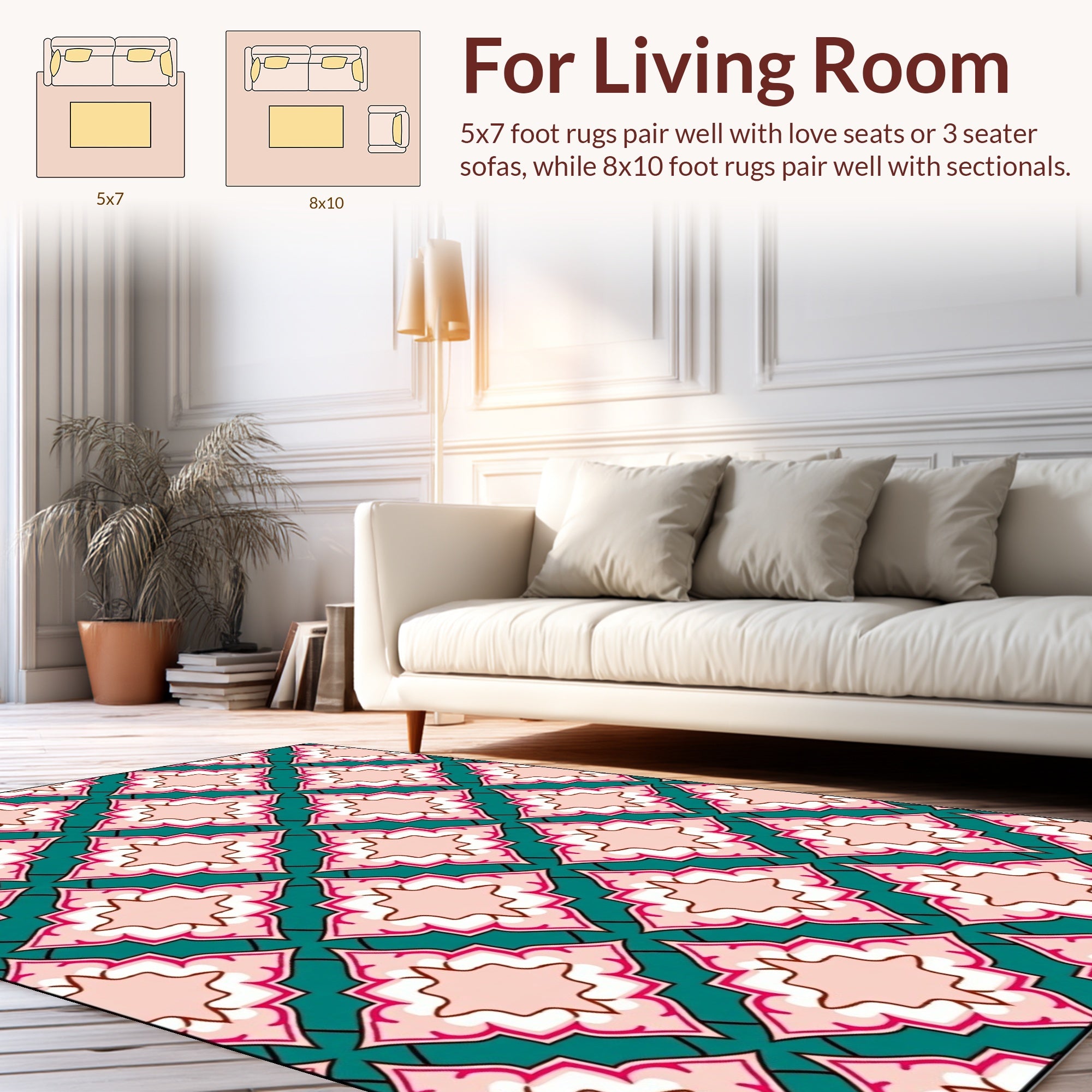 Teal Pink Ornate Diamond Pattern Rug