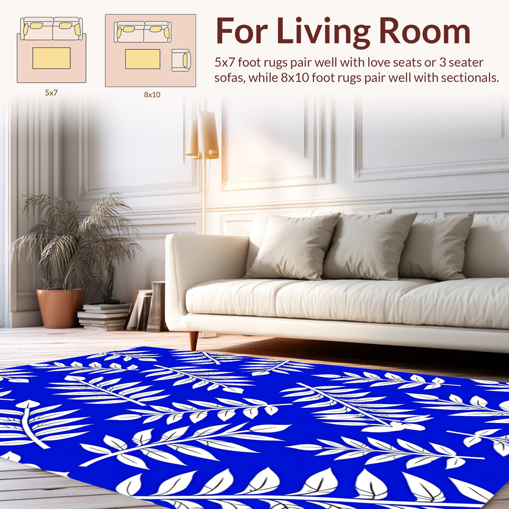 White Leaf Branches On Blue Rug