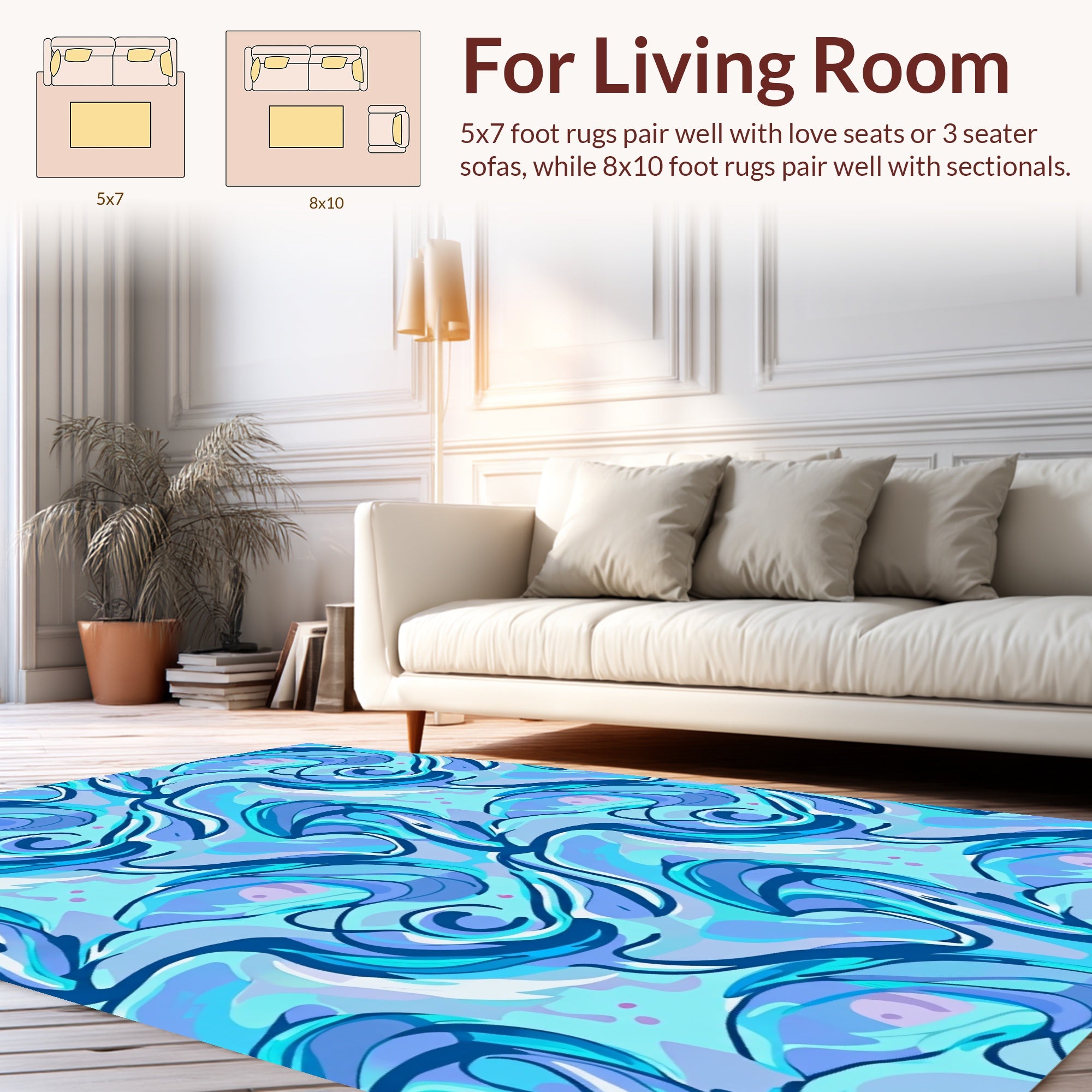 Cool Blue Swirl Pattern Rug