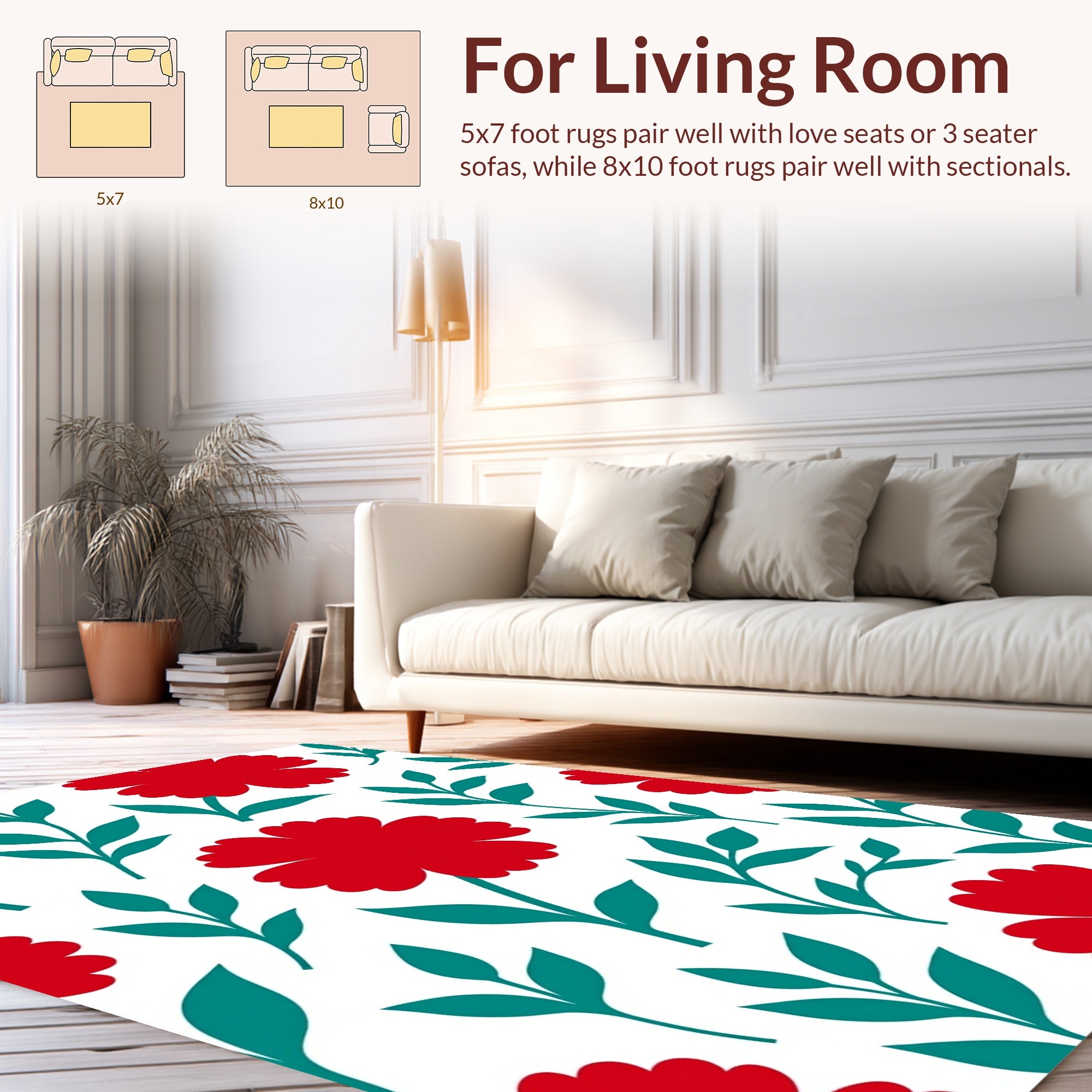 Red Floral Leaf Pattern Rug