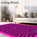 Bold Pink Geometric Maze Rug