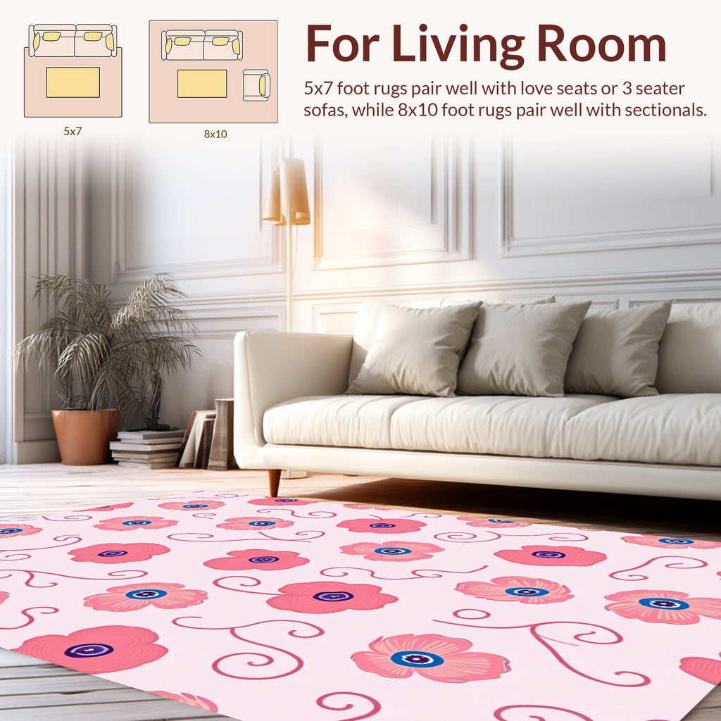 Pink Floral Swirl Pattern Art Rug