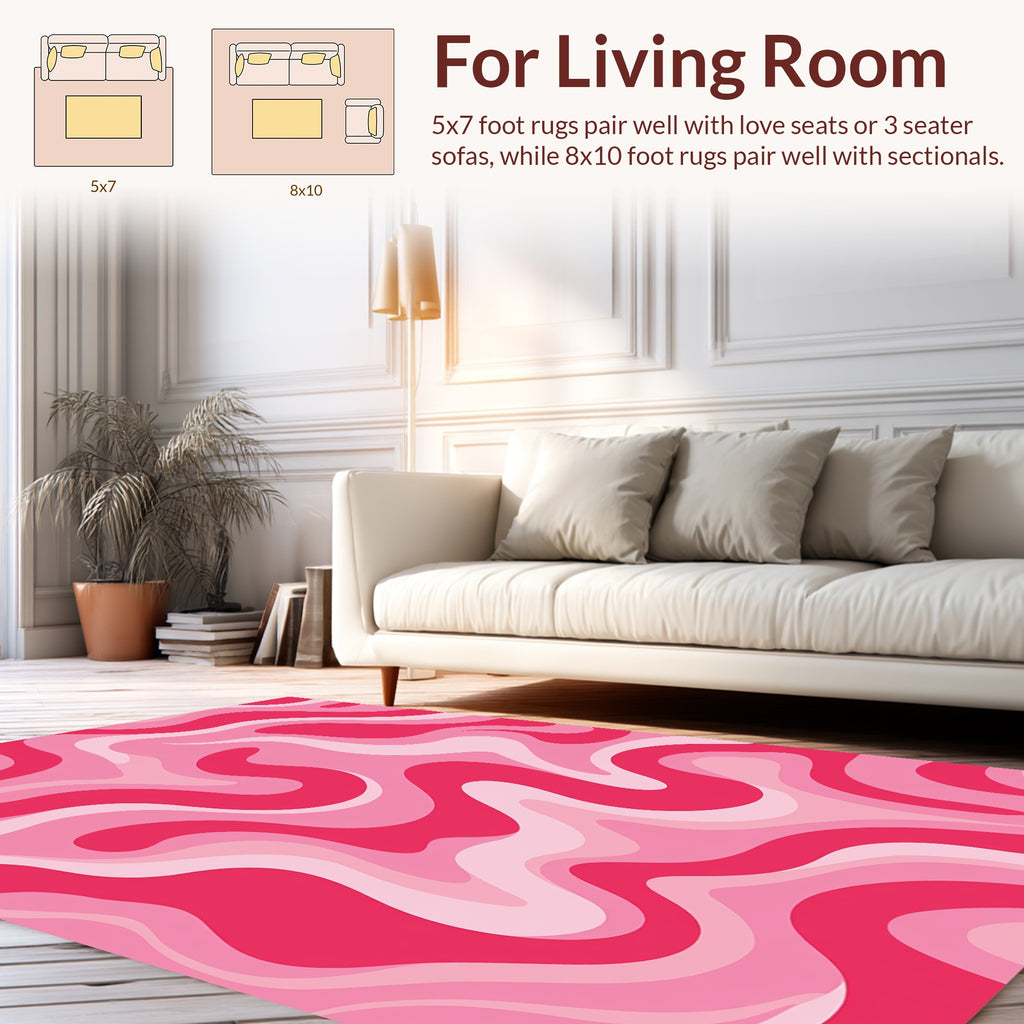 Abstract Pink Swirl Waves Design Rug